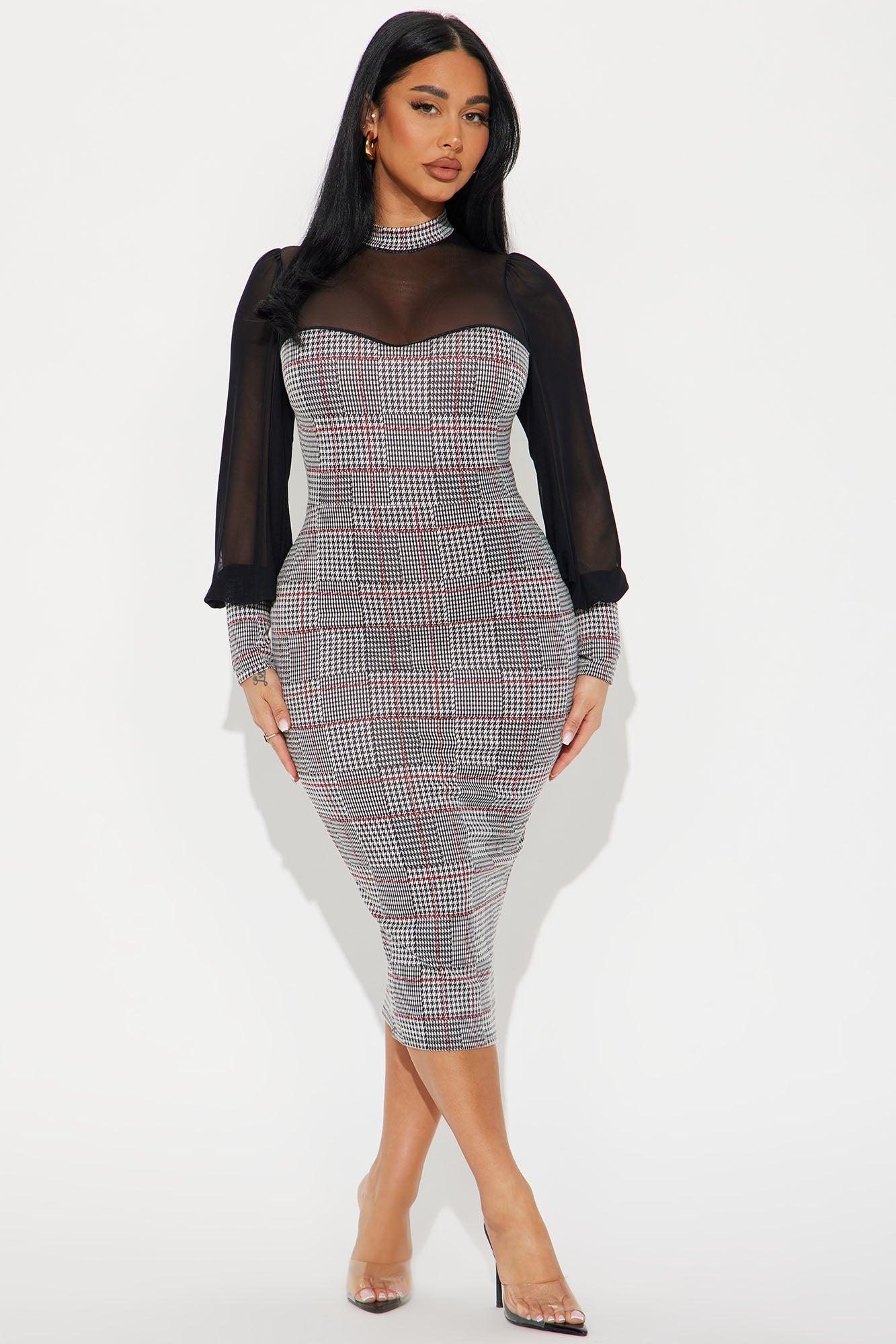 Hard To Handle Houndstooth Midi Dress - Black/Red Product Image