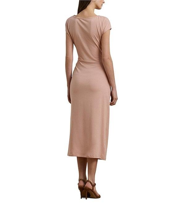 Lauren Ralph Lauren Knit Boat Neck Short Sleeve Front Tie Sheath Midi Dress Product Image