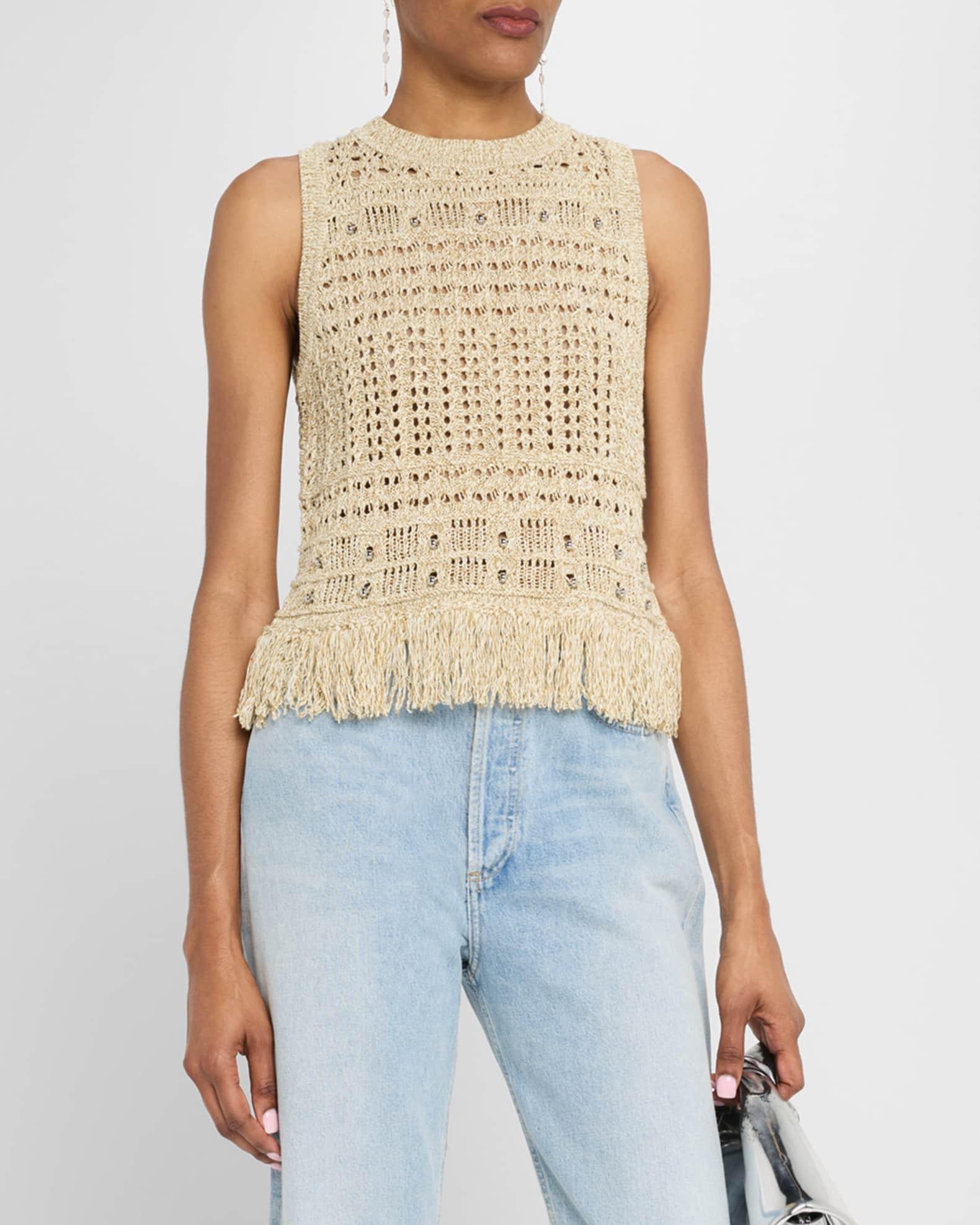 Beaded Open-Knit Fringe Top Product Image
