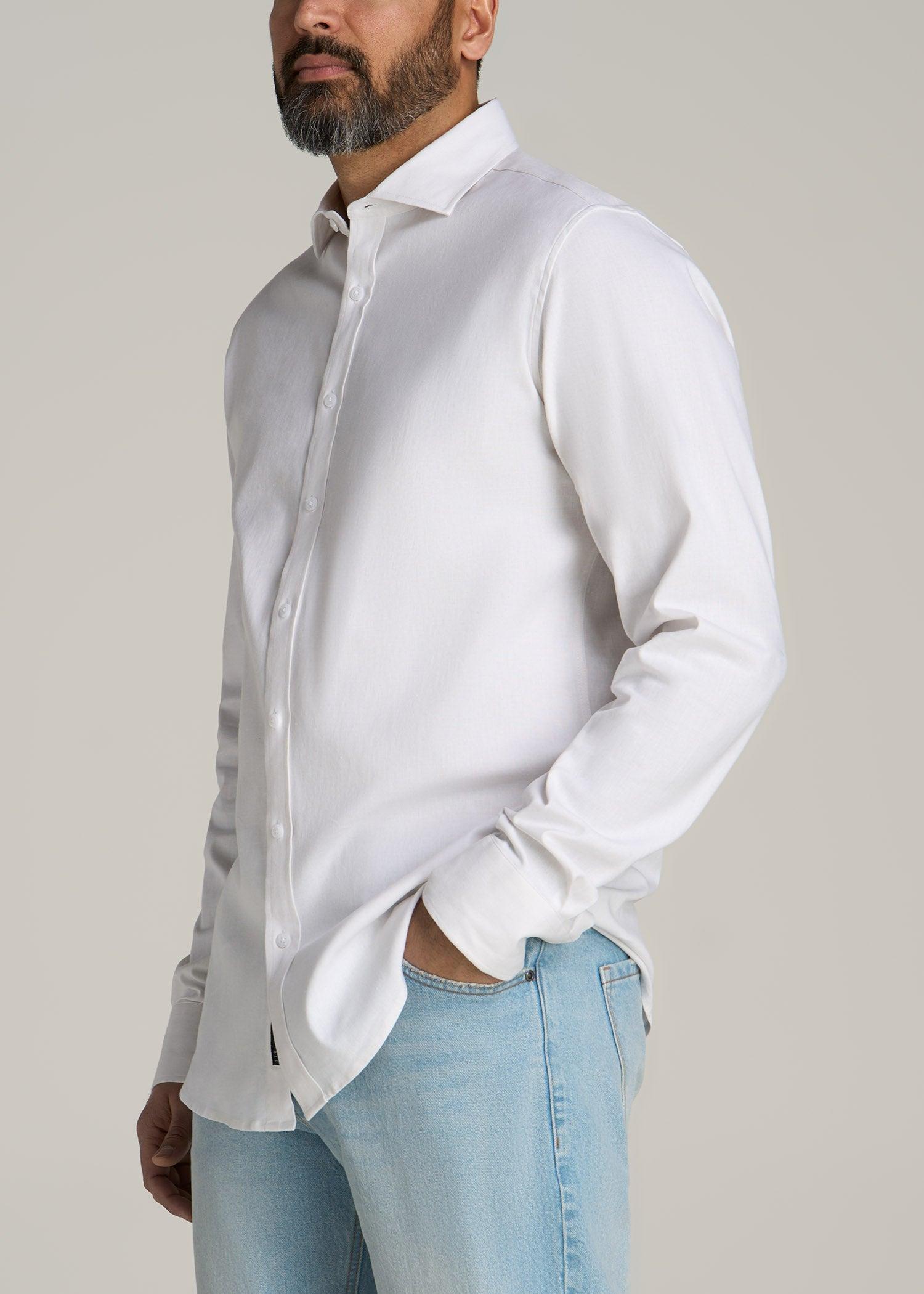 Stretch Linen Dress Shirt for Tall Men in White Male Product Image