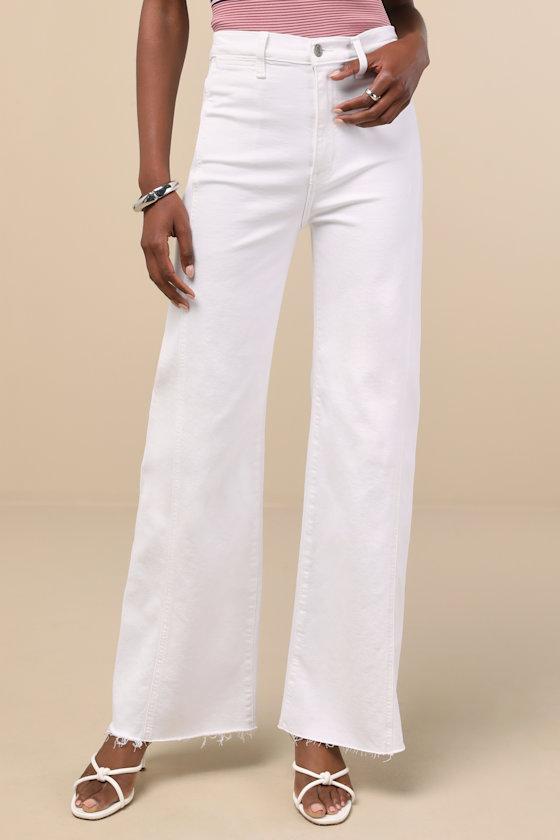 Far Out White Wide-Leg Seamed Raw Hem High-Rise Jeans Product Image