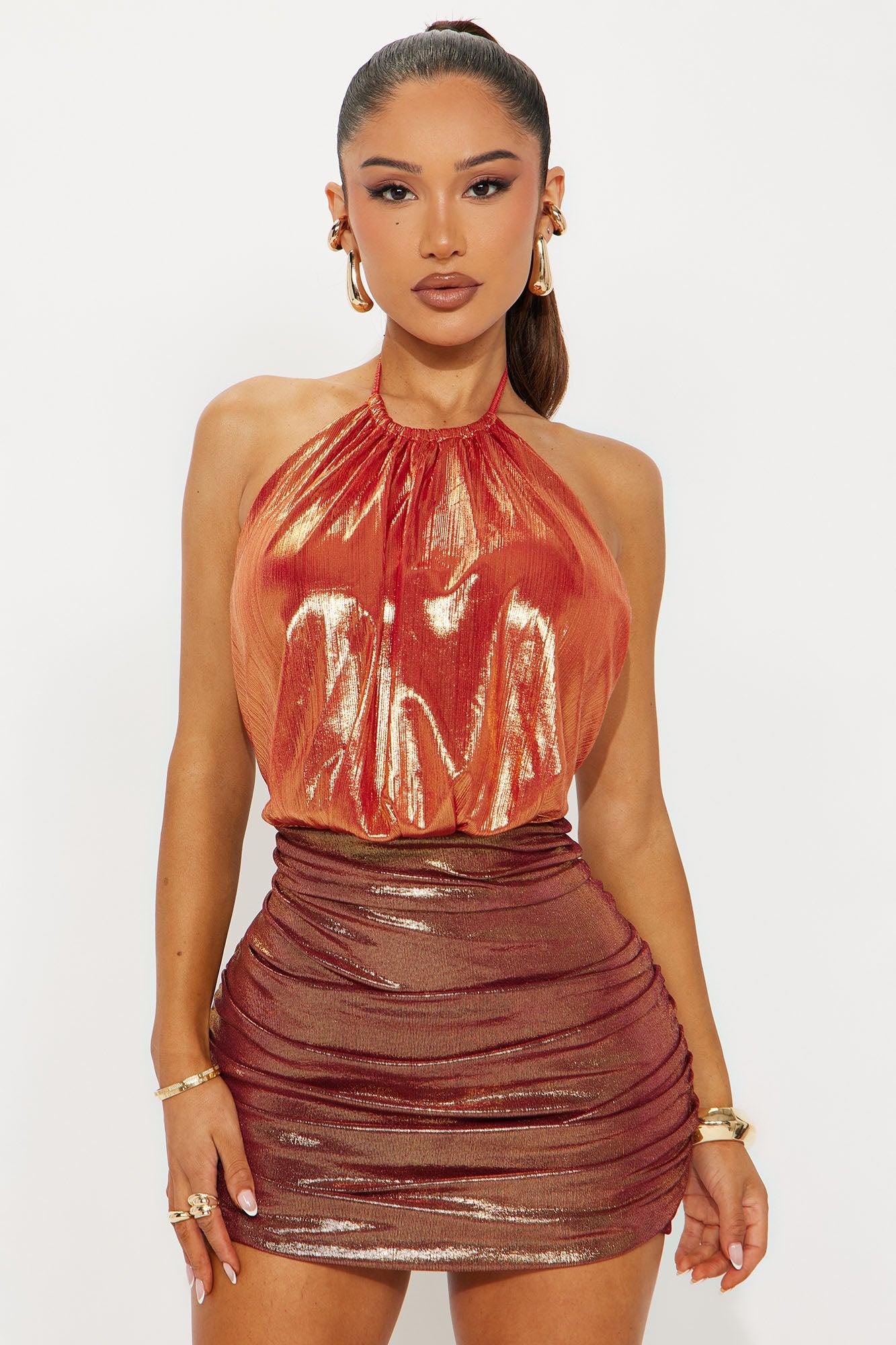Melrose Metallic Mini Dress - Gold/Red Female Product Image