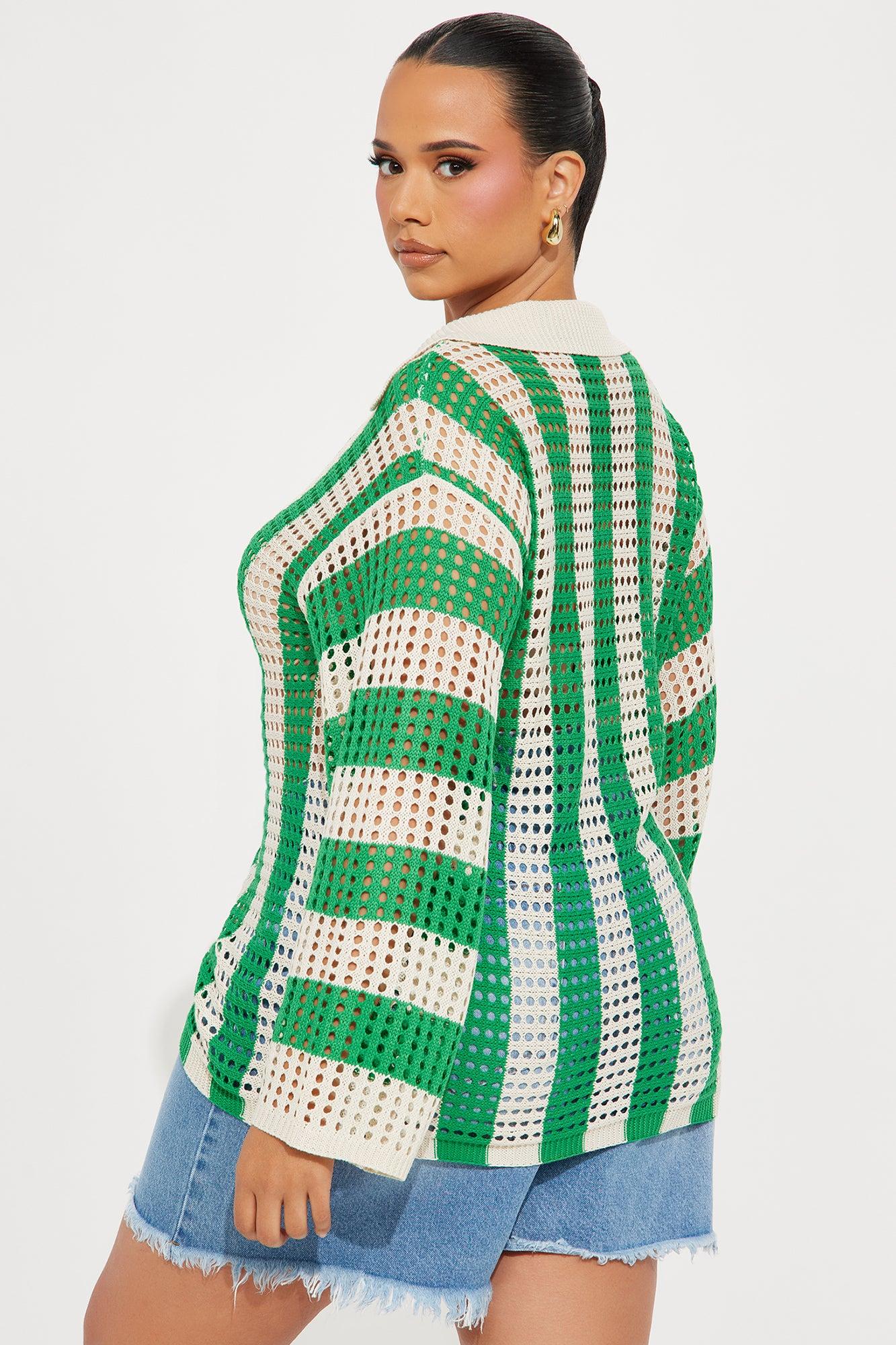 Seaside Bliss Crochet Shirt - Green/combo Product Image