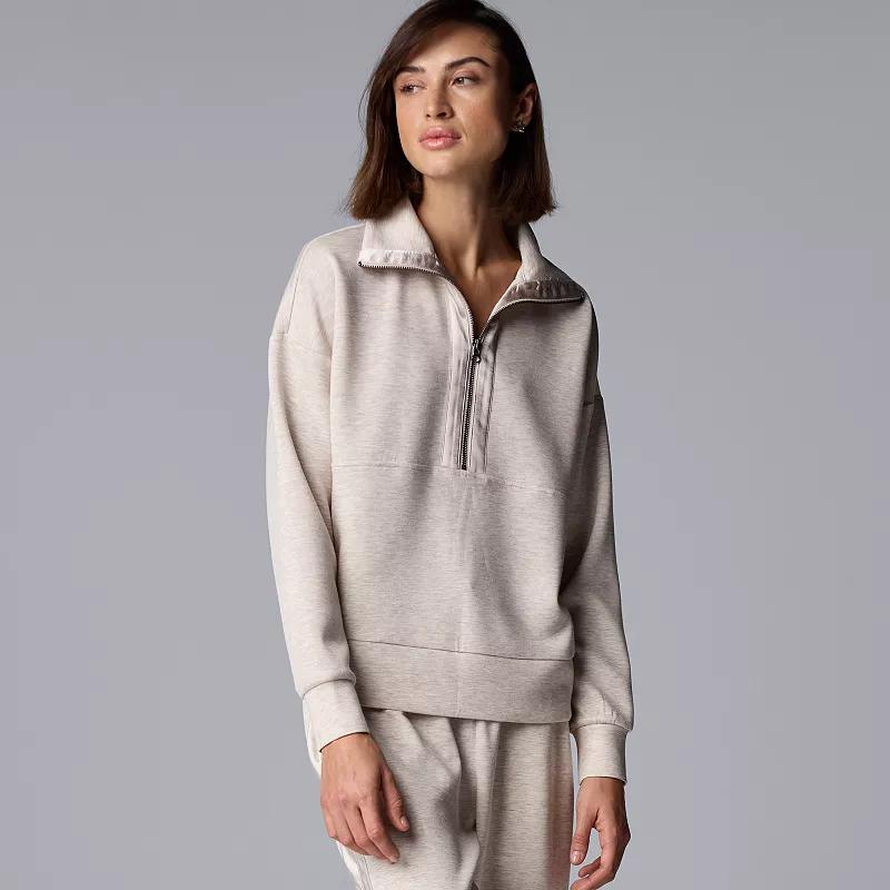 Women's Simply Vera Vera Wang Satin Trim Scuba Half-Zip Pullover, Size: XXL, Fossil Grey Product Image