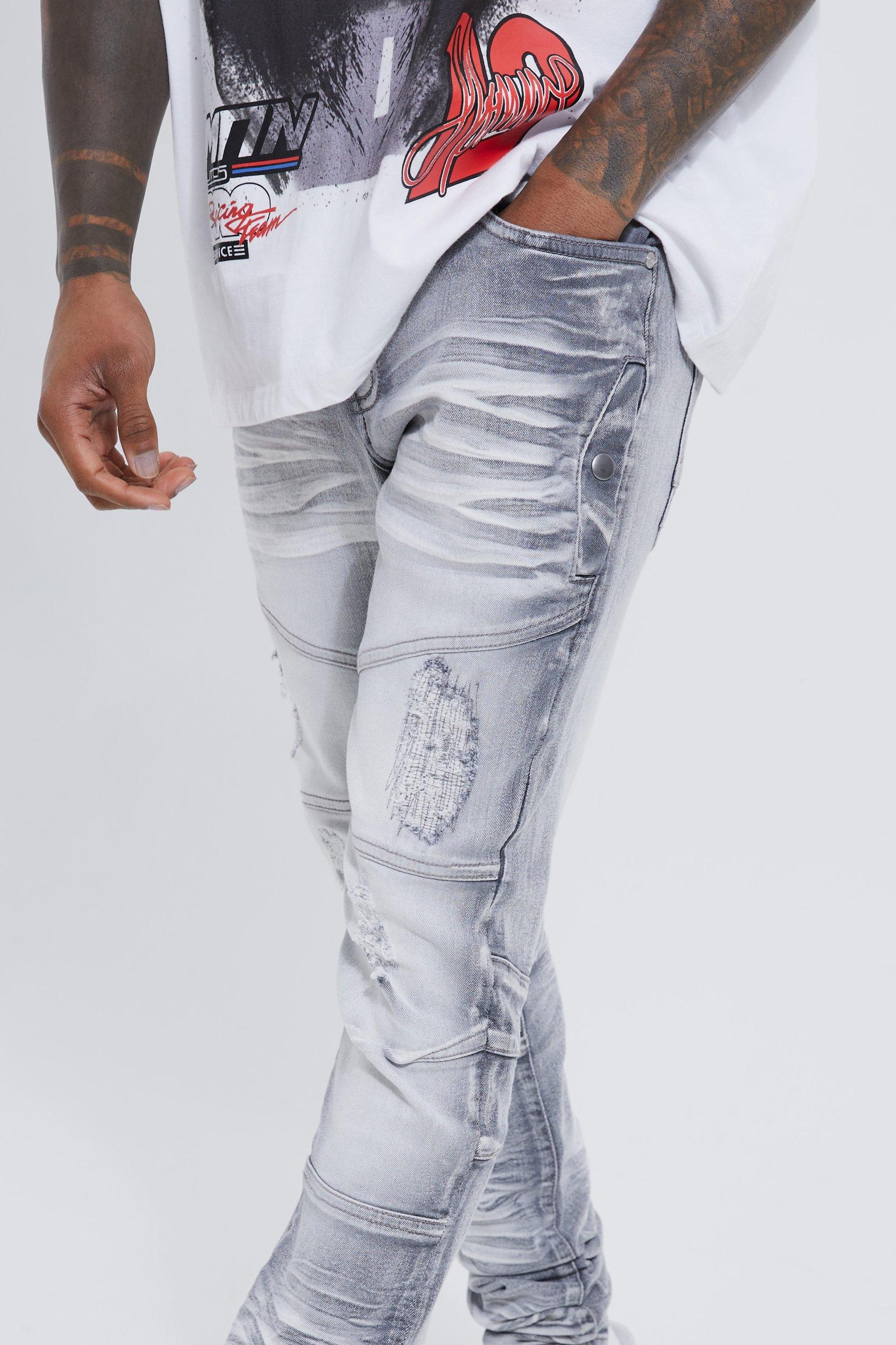 Skinny Stretch Heavy Bleached Ripped Jean | boohooMAN USA Product Image