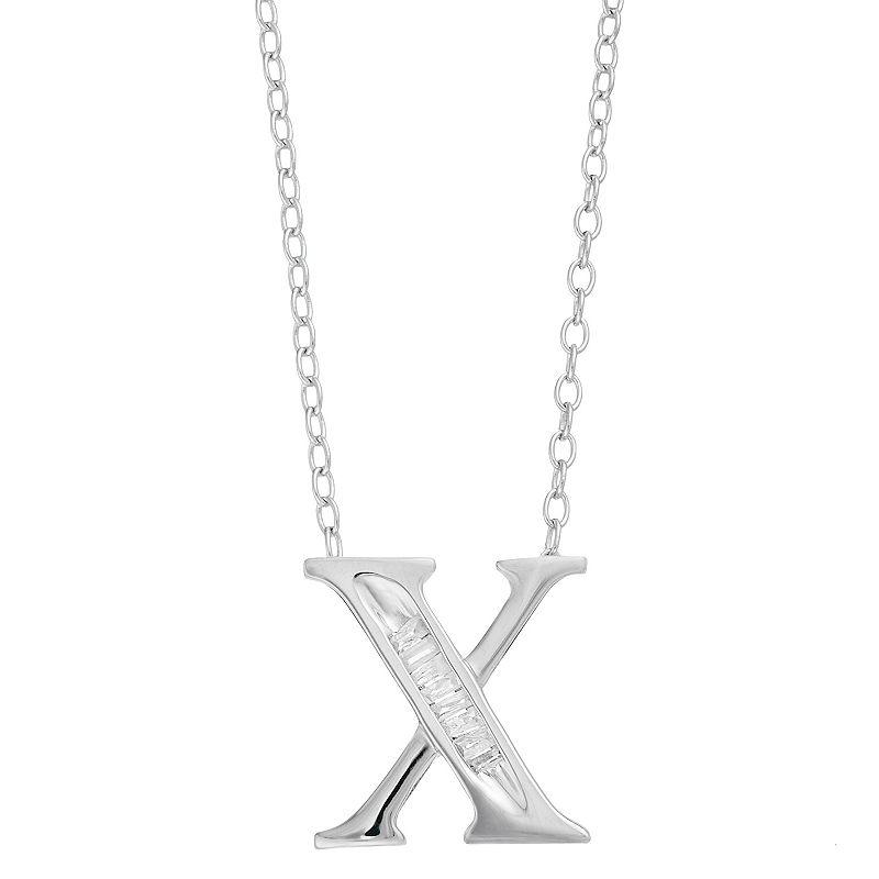 Sterling Silver Baguette Diamond Initial Pendant Necklace, Women's,  Product Image