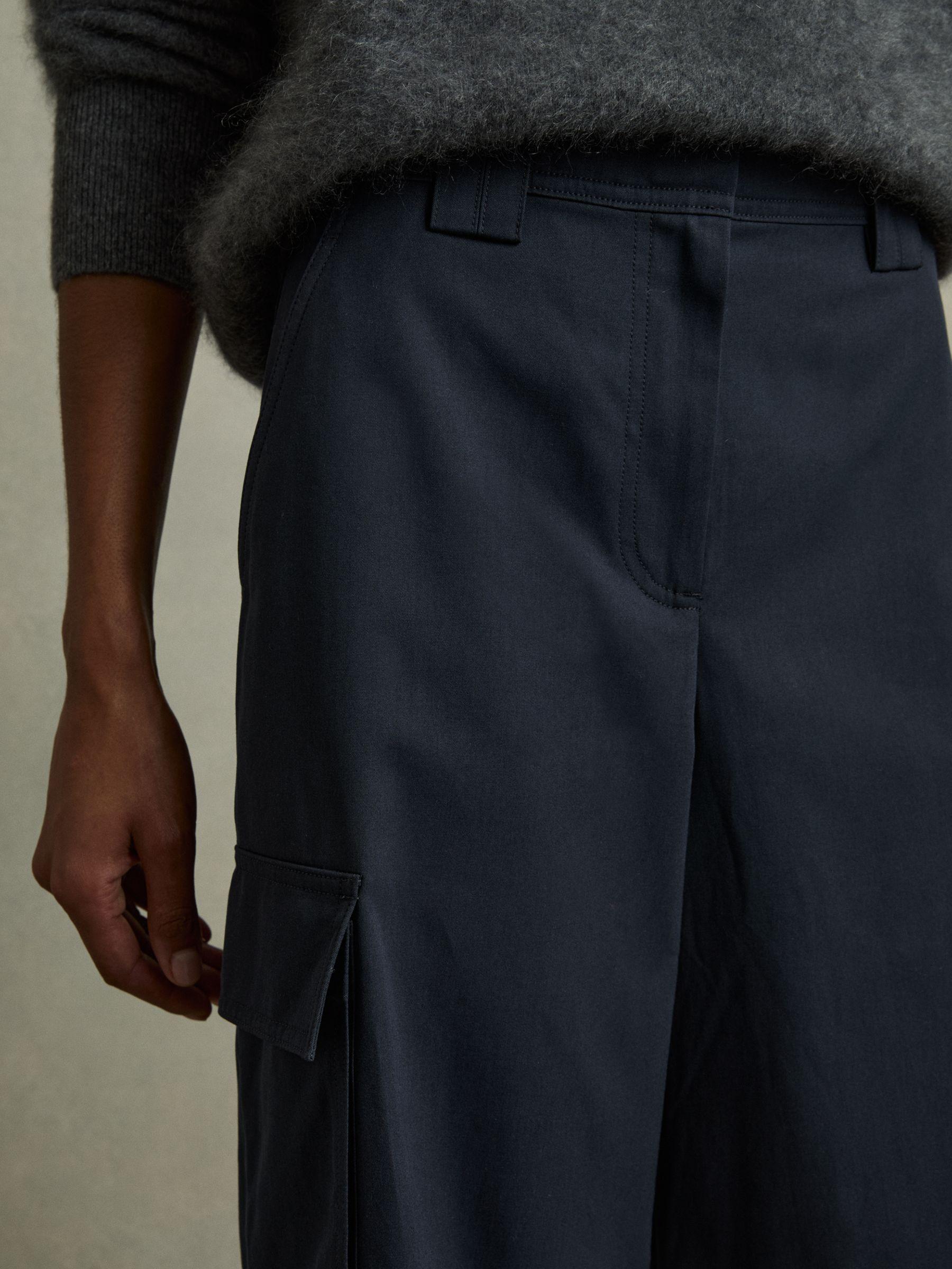 Petite Cotton-Tencel Wide-Leg Combat Trousers in Navy Product Image