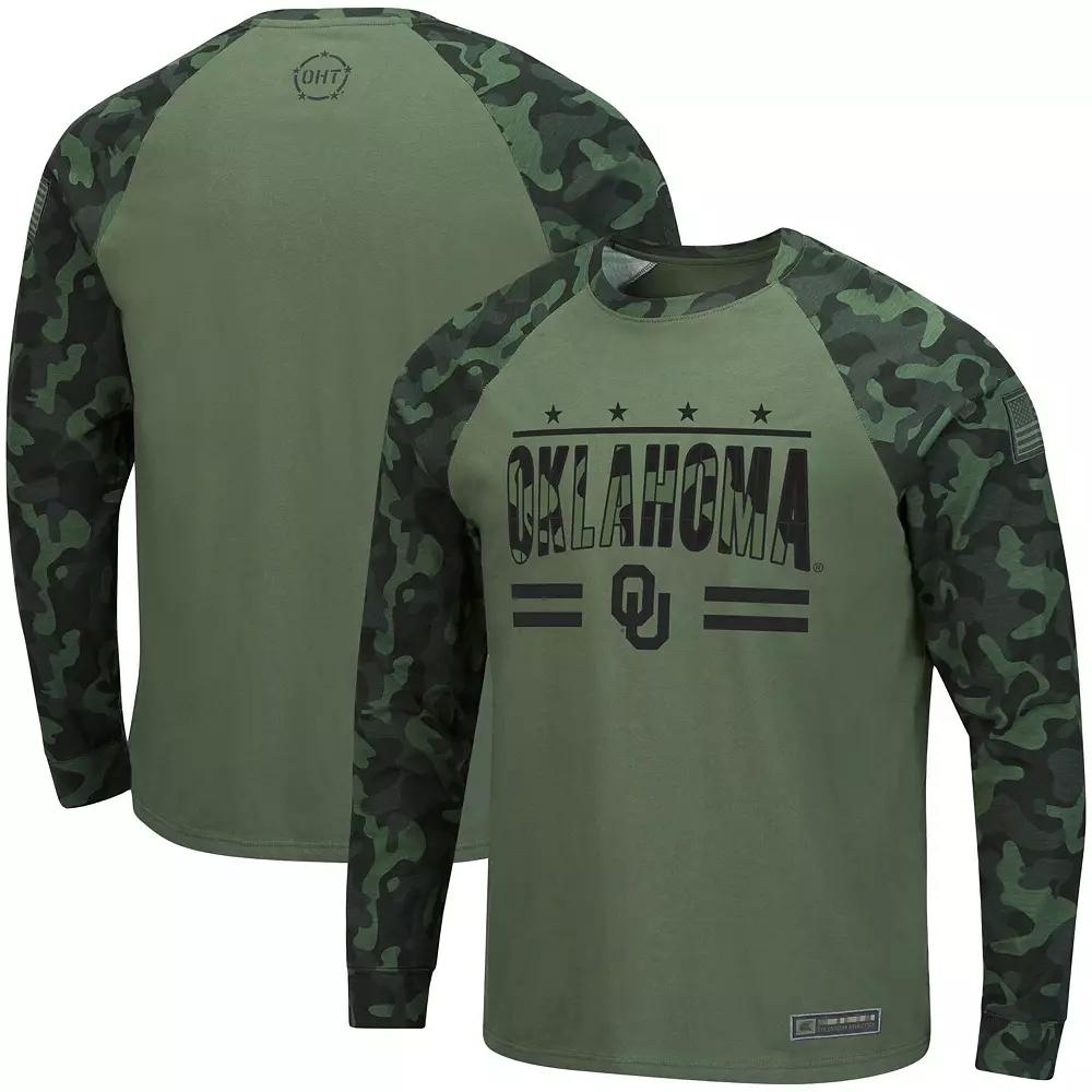Men's Colosseum Olive/Camo Oklahoma Sooners OHT Military Appreciation Raglan Long Sleeve T-Shirt,  Product Image