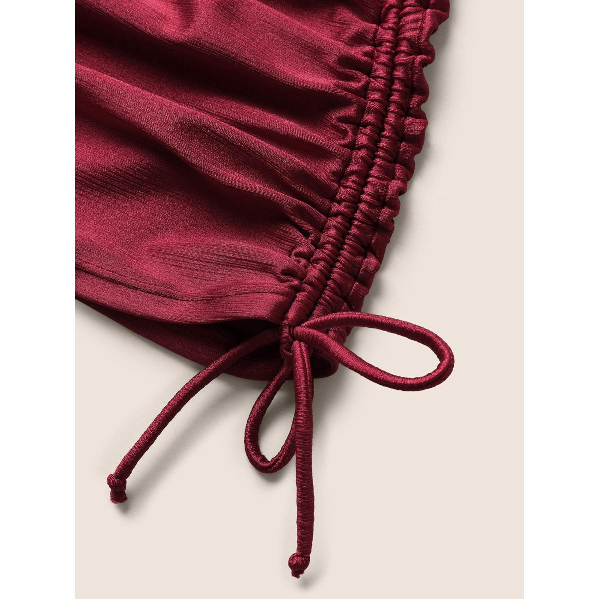 Plus Size Ruched Skinny Drawstring Heart Neckline One Piece Swimsuit Women's Swimwear Burgundy Beach Gathered Curve Bathing Suits High stretch One Pieces BloomChic 30/6X Product Image