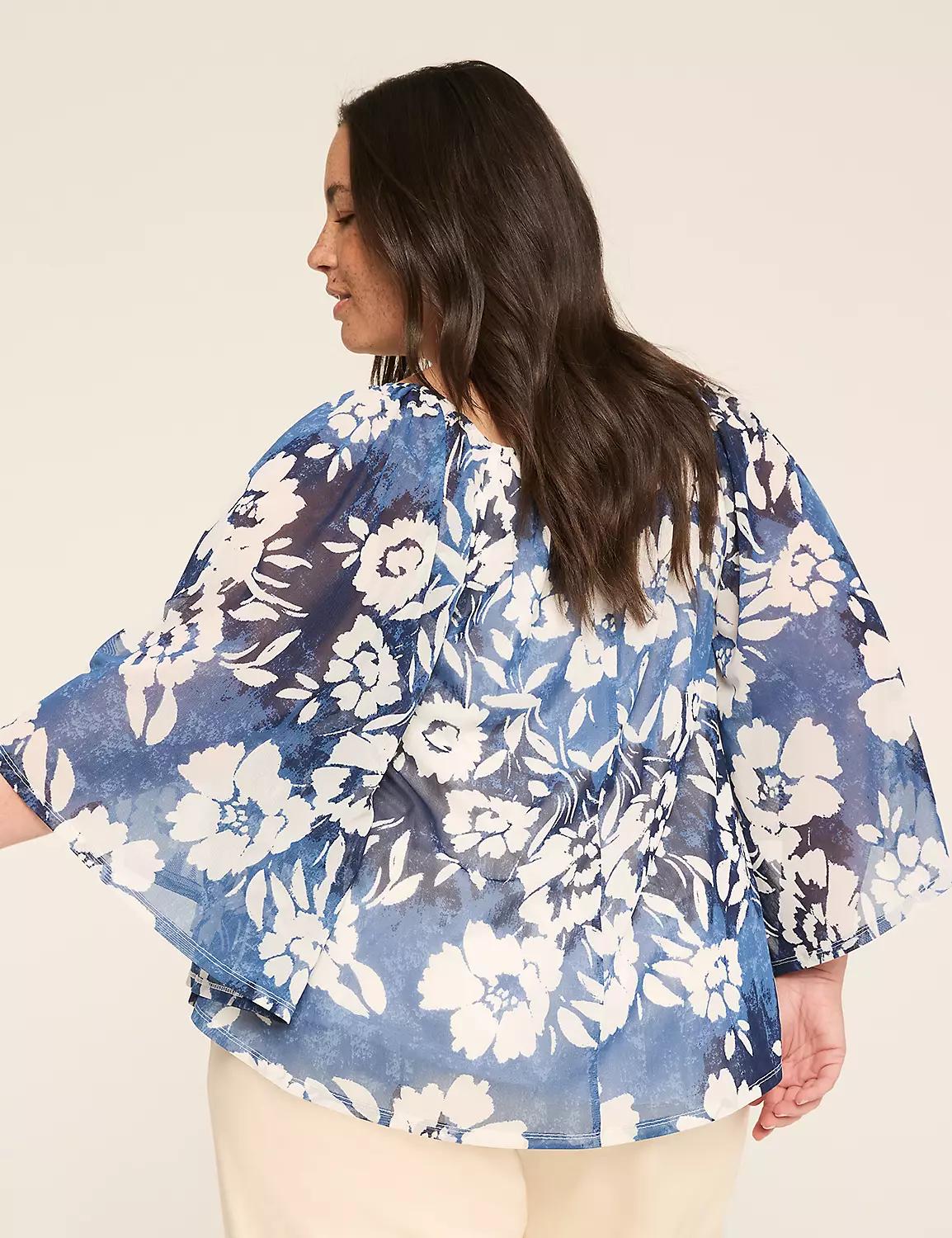 Mesh Smocked-Neck Circle Drama Top Product Image