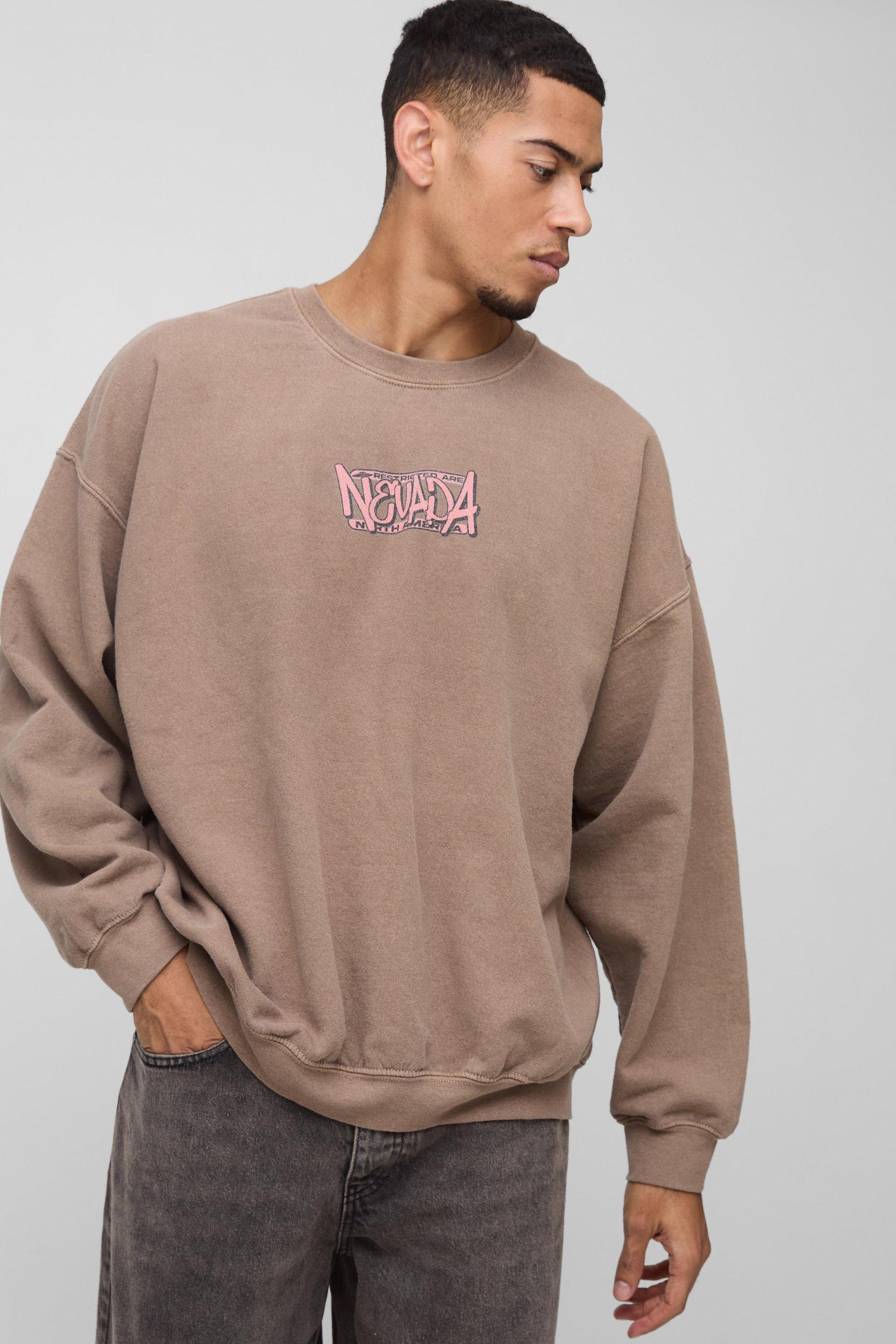 Oversized Nevada Bird Graphic Washed Sweatshirt | boohooMAN USA Product Image