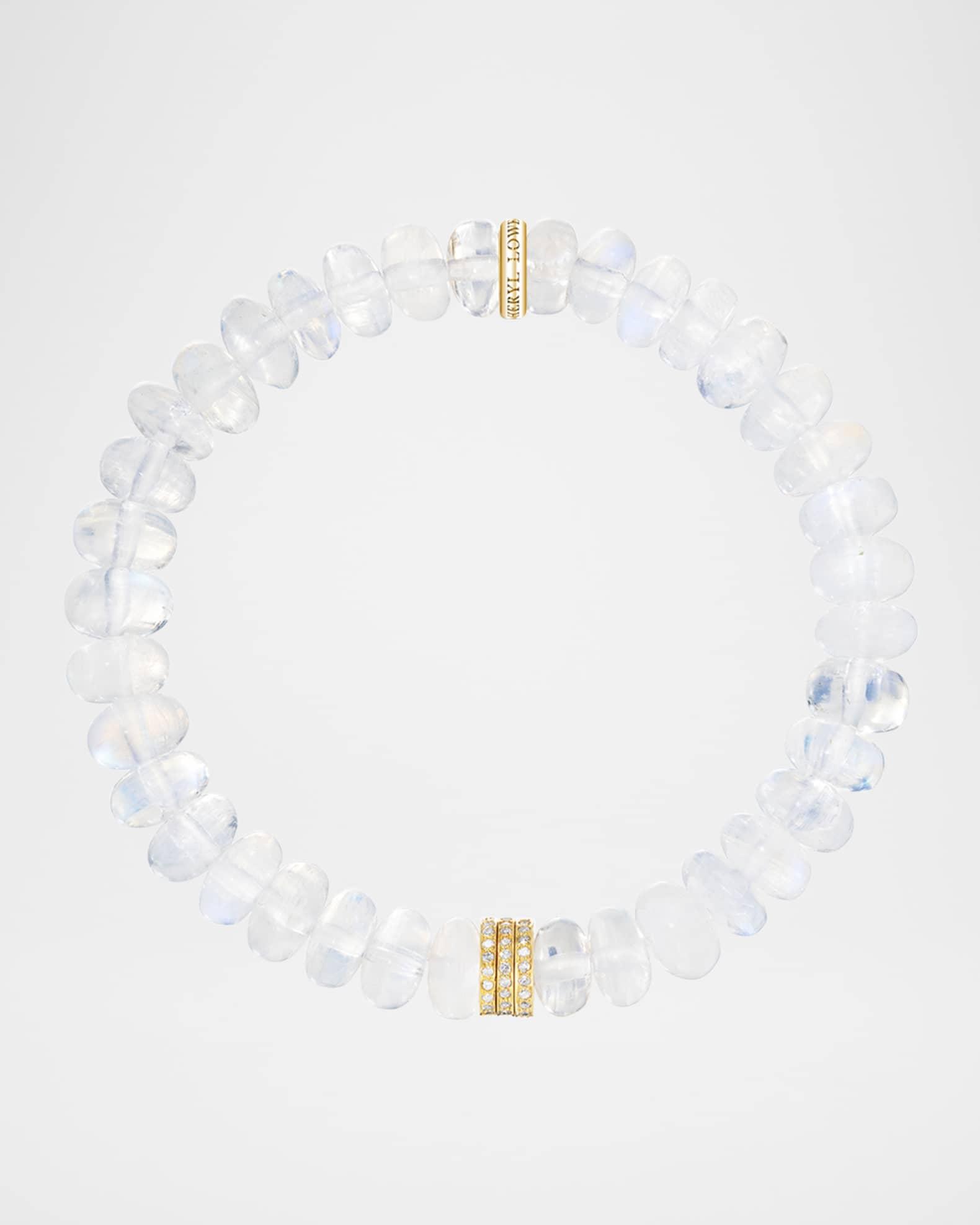Rainbow Moonstone Bead Bracelet with 14K Yellow Gold Diamond Rondelles Product Image