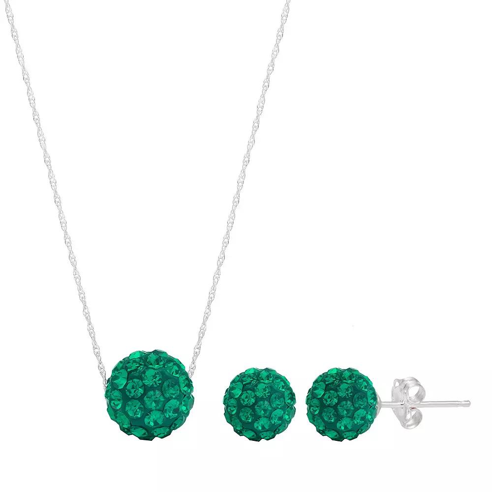 Sterling Silver Crystal Fireball Necklace & Stud Earring Set, Women's, Size: 18", Green Product Image