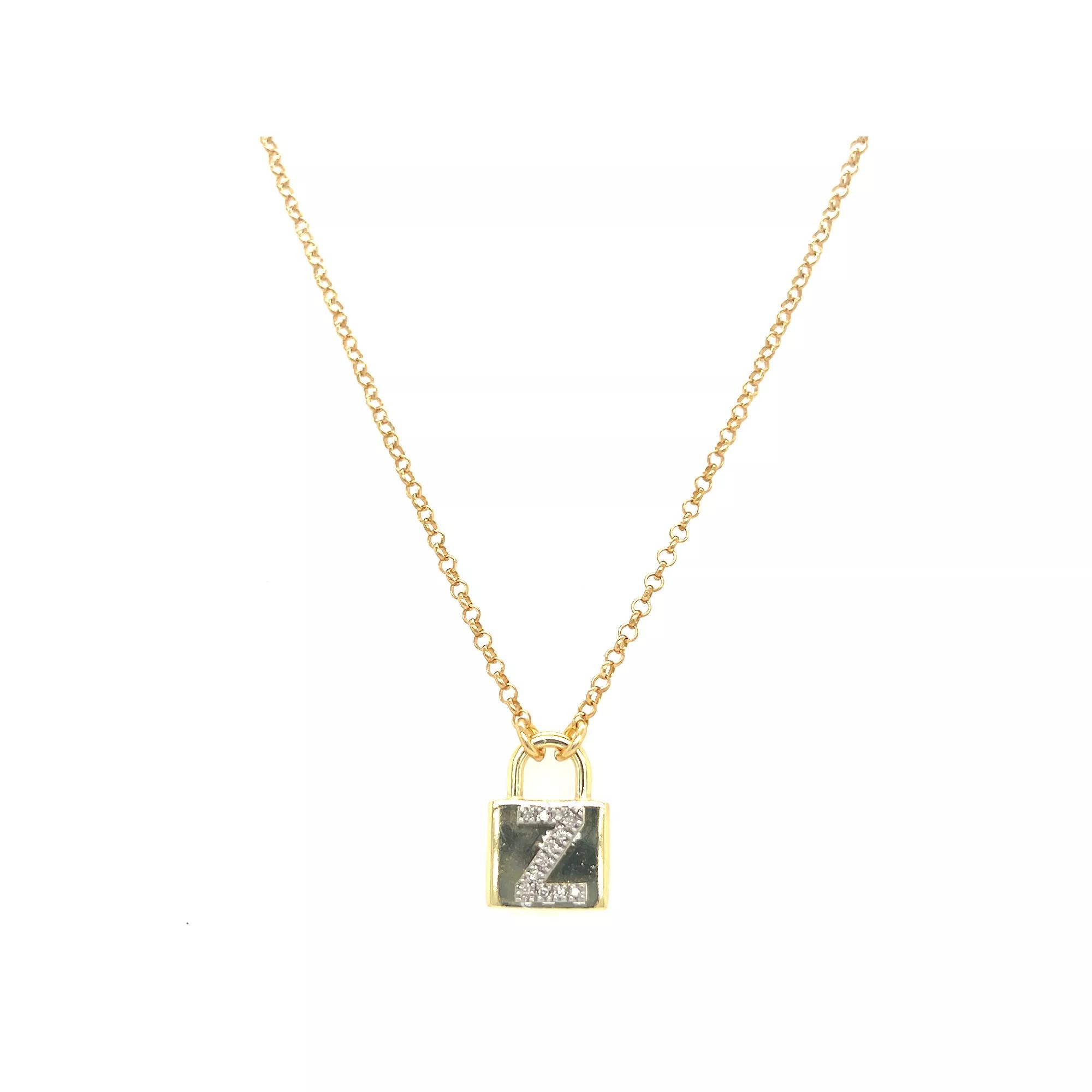 Meshmerise 18k Gold Over Silver 1/8 Carat T.W. Diamond Initial Padlock Necklace, Women's, Size: 16-18" ADJ, Gold Tone Z Product Image