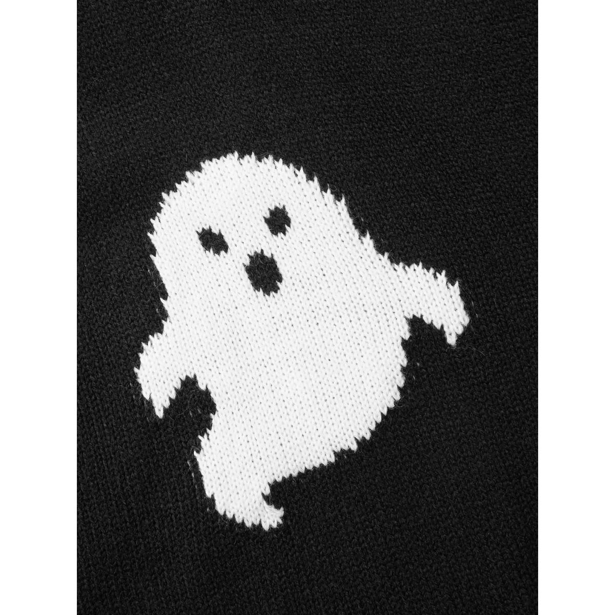 Plus Size Happy Ghost Jacquard Arc Cardigan Black Women Playful Loose Long Sleeve Casual Cardigans BloomChic 22-24/3X Product Image