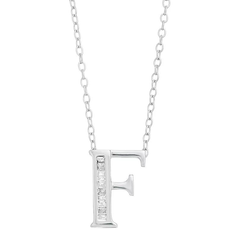 Sterling Silver Baguette Diamond Initial Pendant Necklace, Women's,  Product Image
