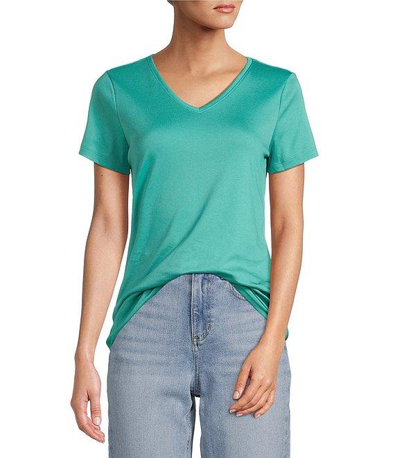 L.L.Bean Pima Cotton V-Neck Short Sleeve Tee Shirt Product Image