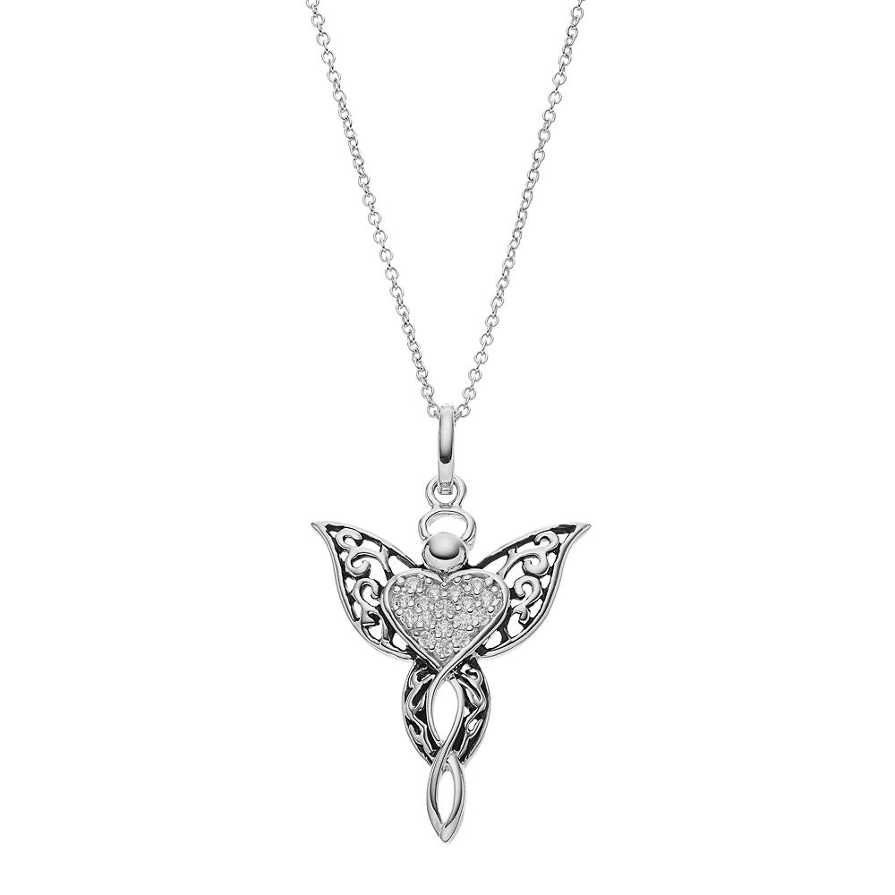 Sentimental Expressions Sterling Silver Cubic Zirconia Angel of Blessing Necklace, Women's, Size: 18", White Product Image