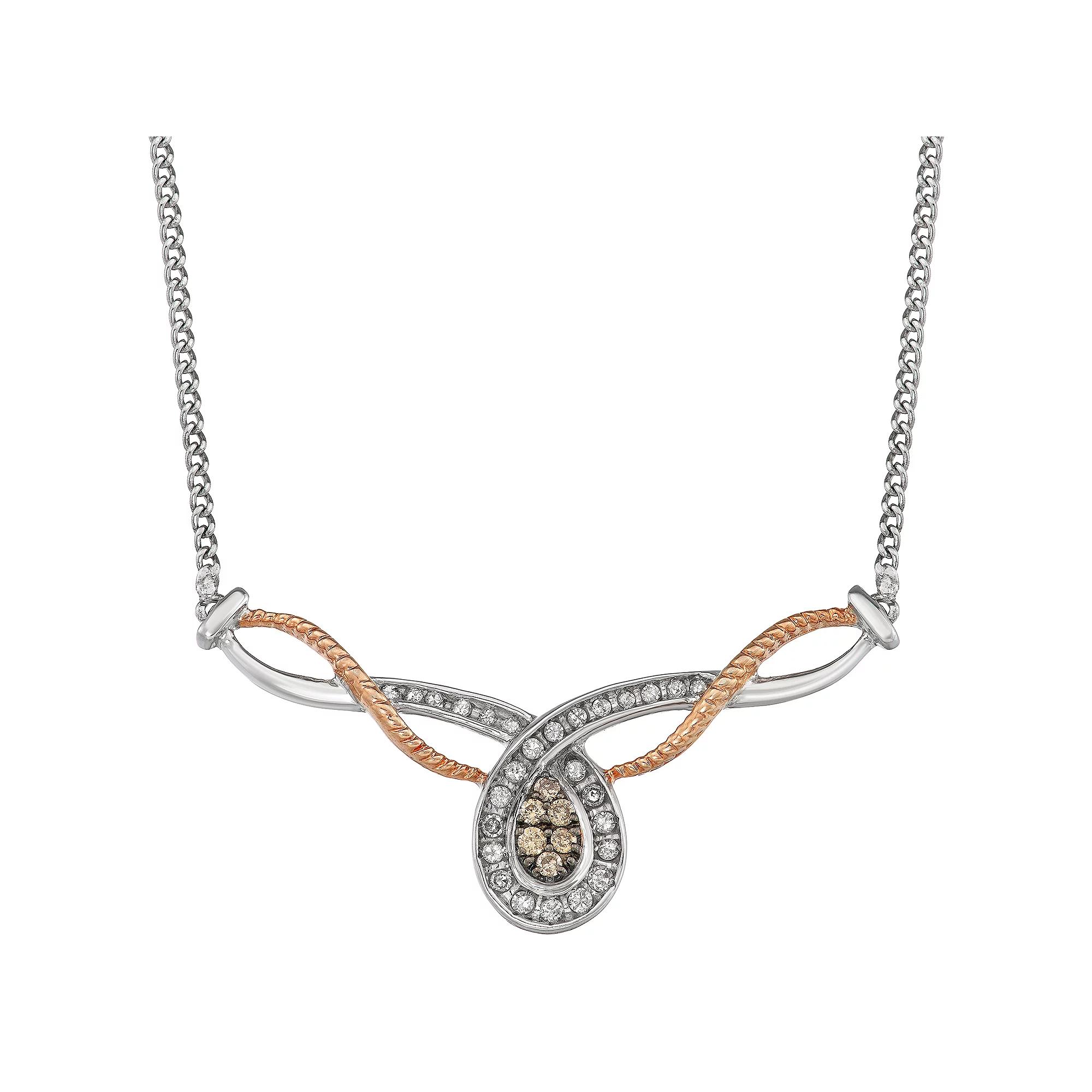 Two Tone Sterling Silver 1/3 Carat T.W. Diamond V Necklace, Women's, Size: 18" Product Image