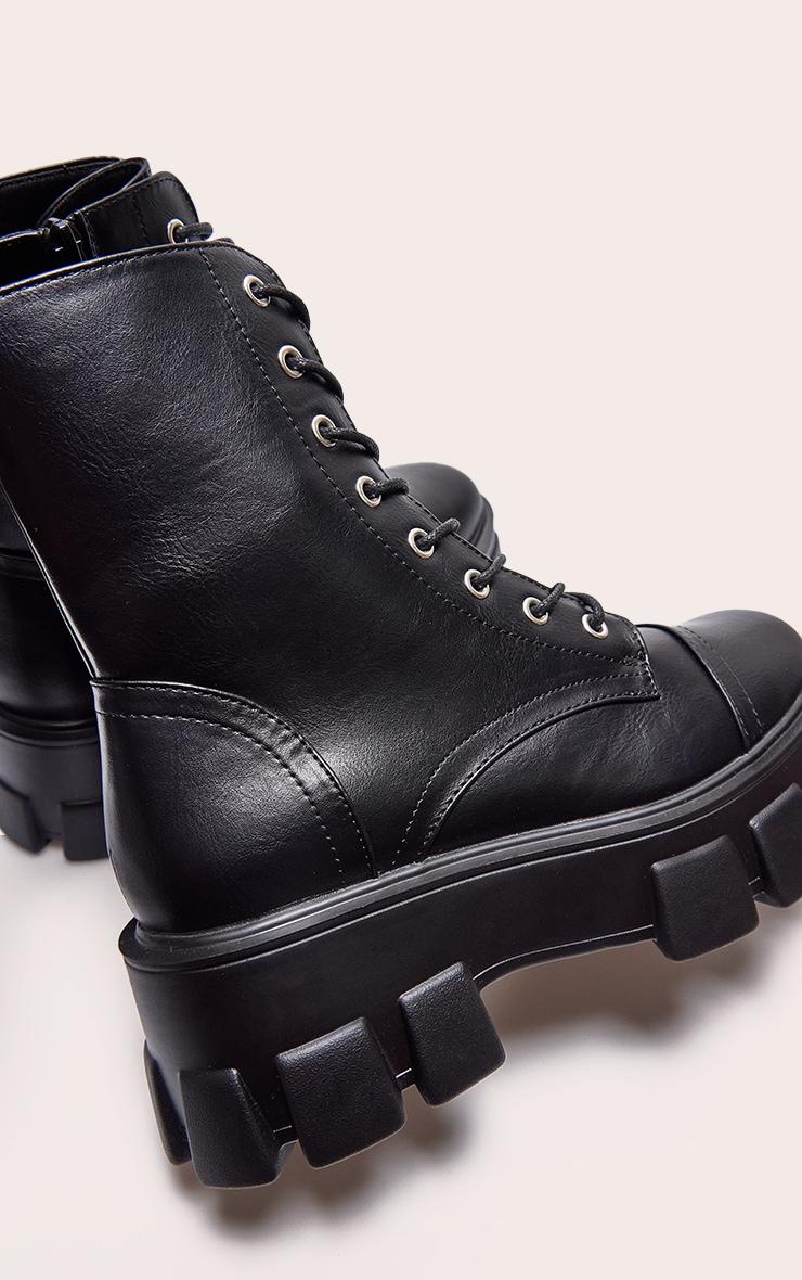 Black Lace Up Extreme Cleated Sole Combat Boots Product Image