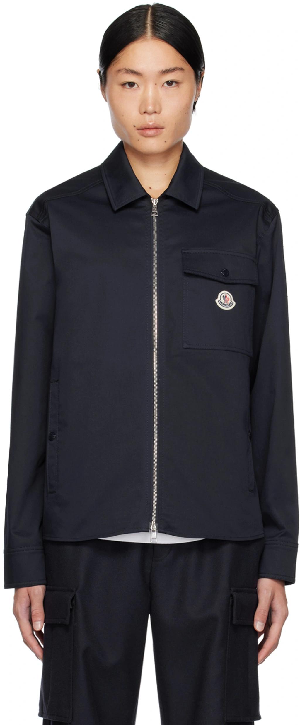 MONCLER Cotton Stretch Garbardine Zip-up Shirt Jacket In Navy Product Image