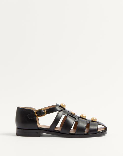 VALENTINO GARAVANI Vlogo Signature Faux-pearl Flat Sandals In Black Product Image