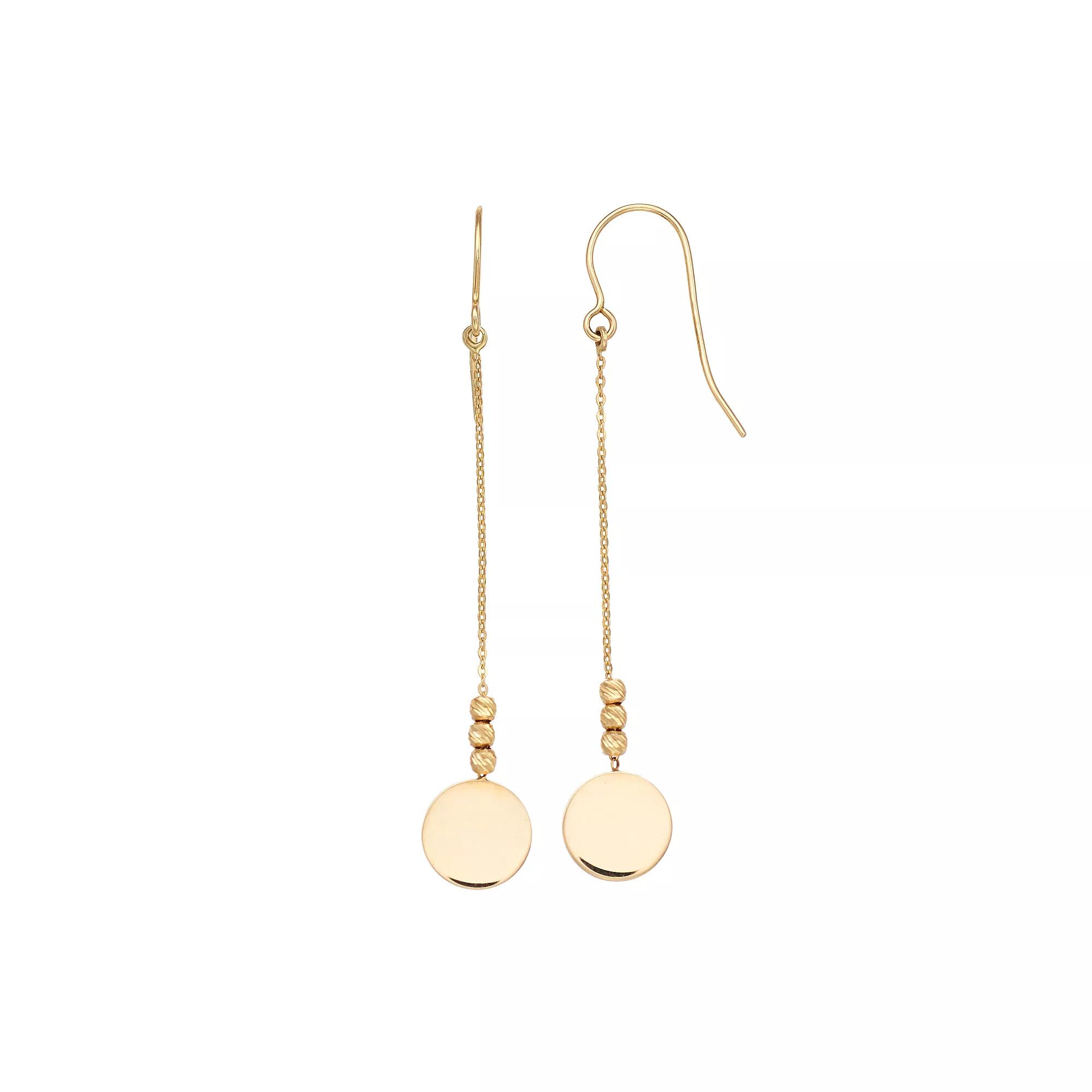 14k Yellow Gold Disc Bead Linear Drop Earrings, Women's, 14k Gold Product Image