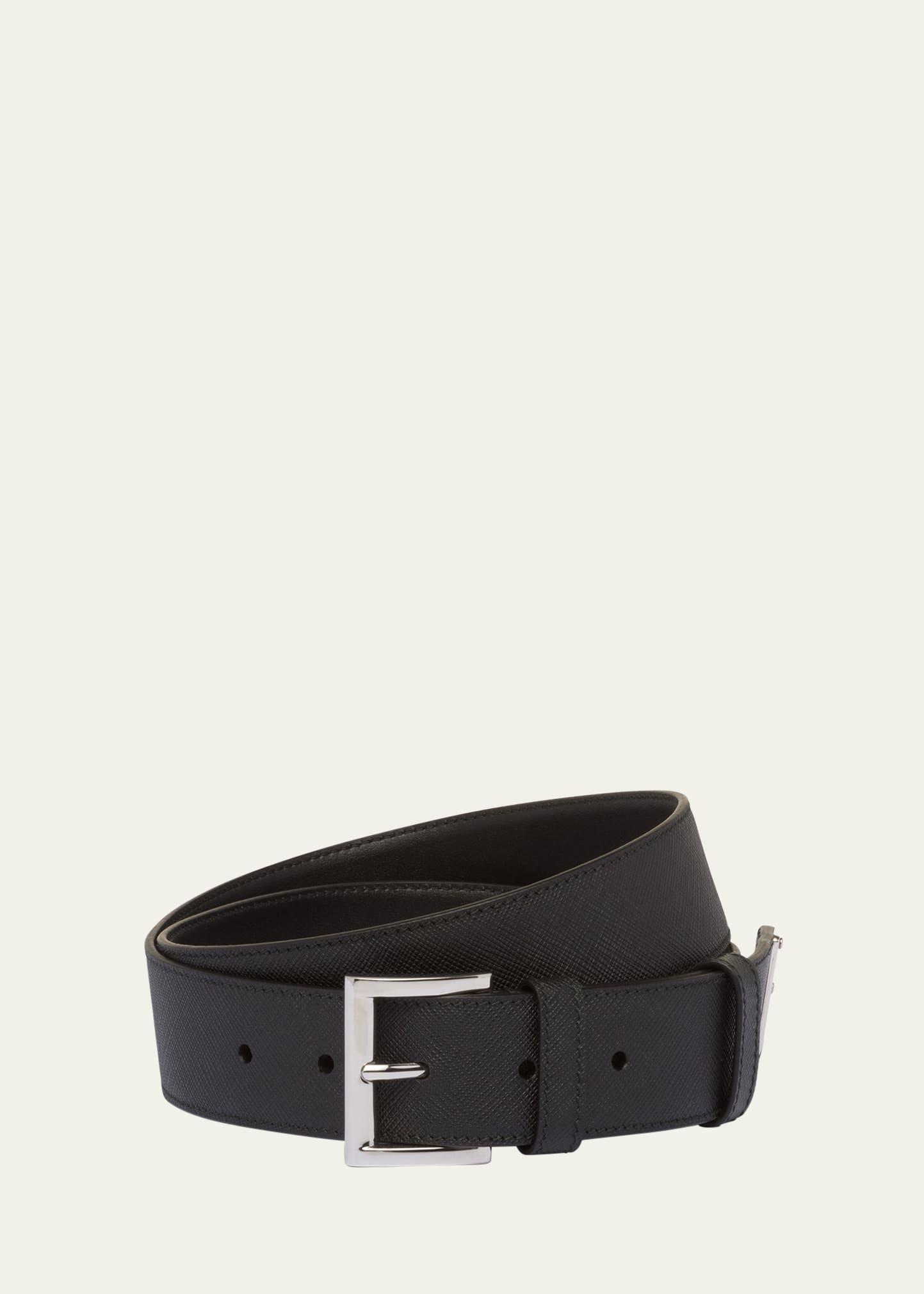 Mens Triangle Logo Saffiano Leather Belt Product Image