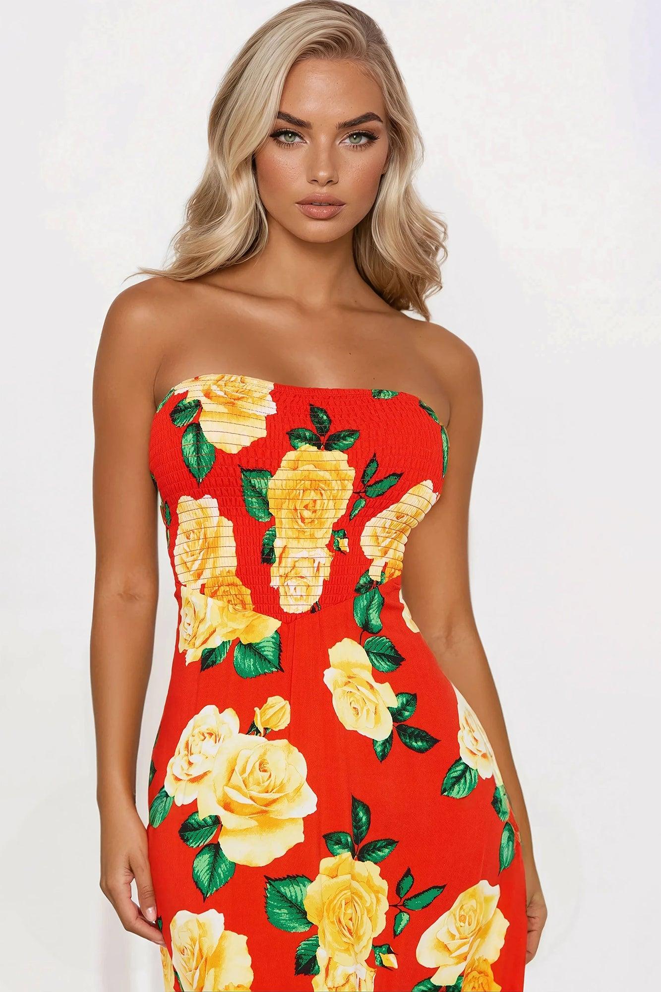 Lovely Day Floral Midi Dress - Red/combo Product Image