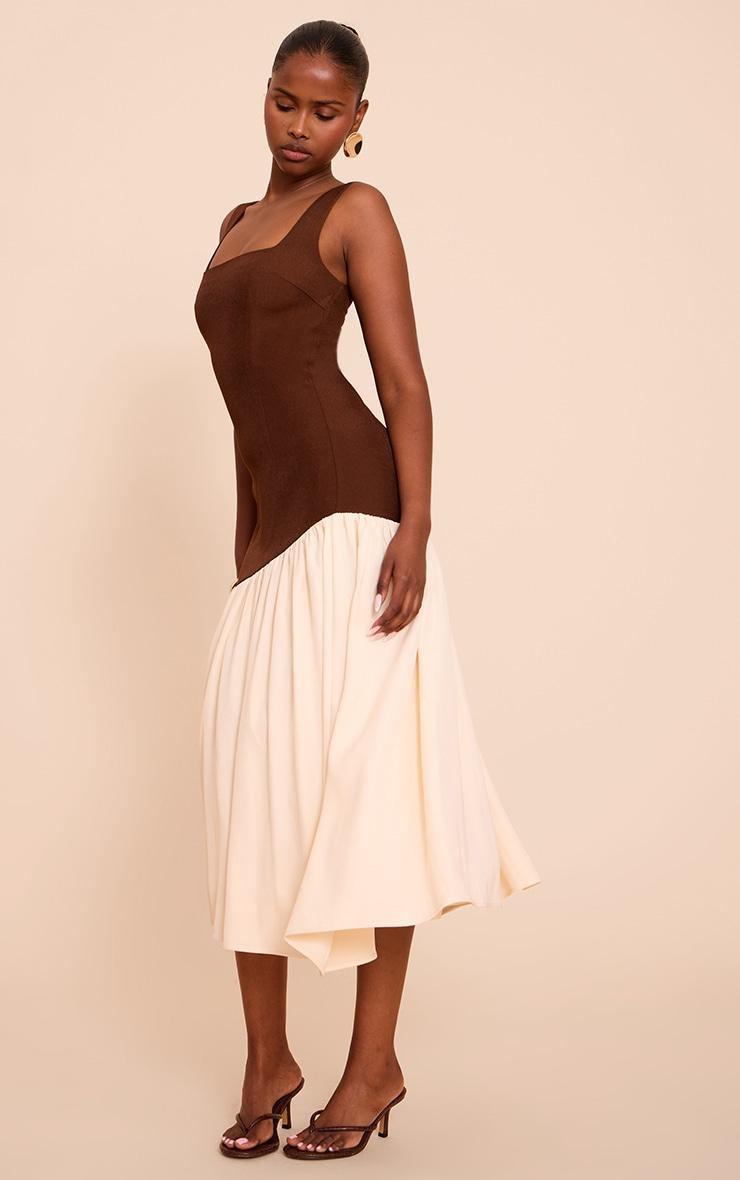 Chocolate Contrast Pleated Hem Square Neck Midaxi Dress Product Image