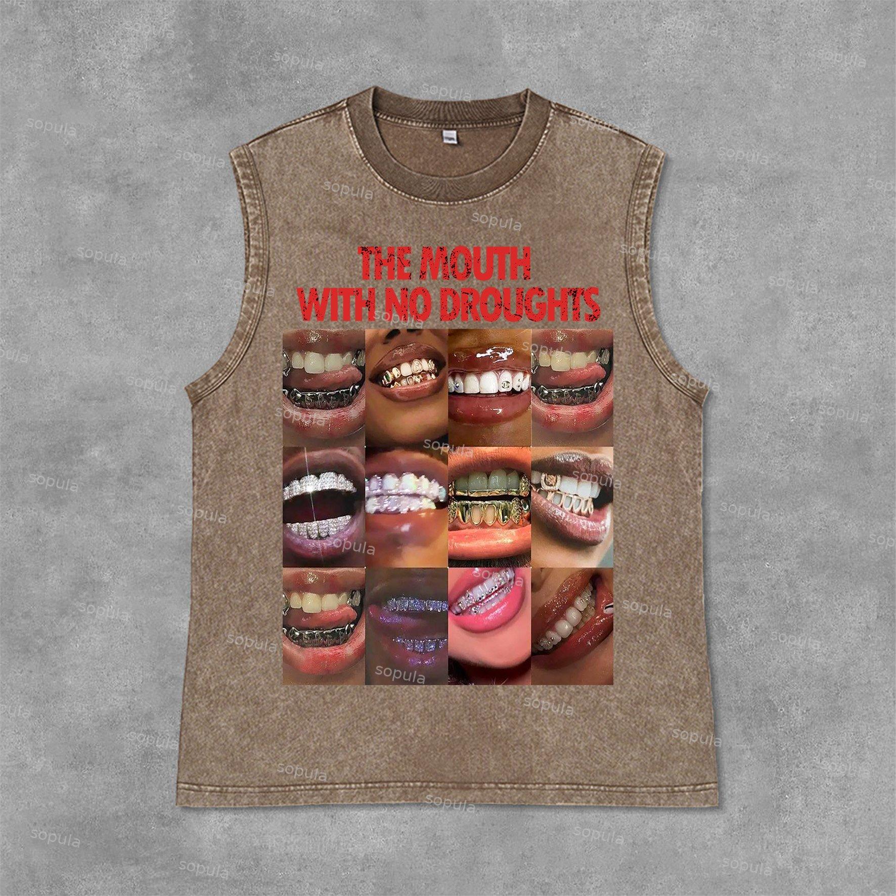 Vintage Lips Graphic The Mouth With No Droughts Print Acid Washed Sleeveless Tank Top Product Image