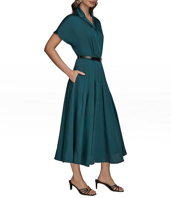 Donna Karan A-Line Notch Collar Short Sleeve Belt Dress Product Image