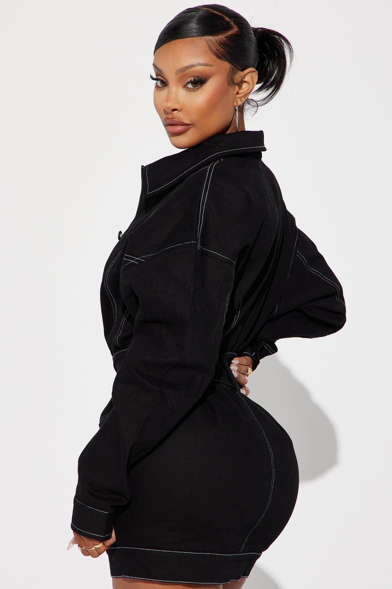 Stephanie Denim Mini Dress - Black Product Image