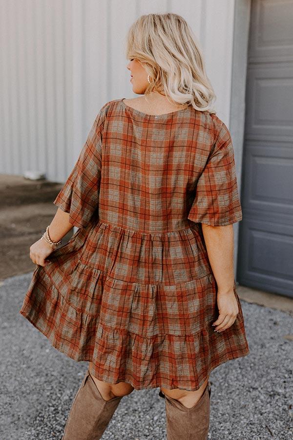 Kind Conversation Plaid Tunic Dress in Rust Curves Product Image