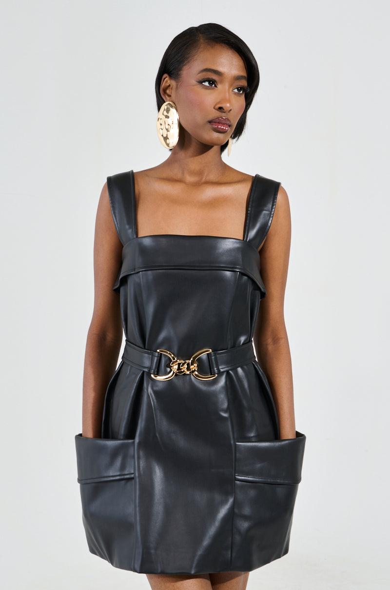 MY MOMENT PU EMBELLISHED MINI DRESS Product Image