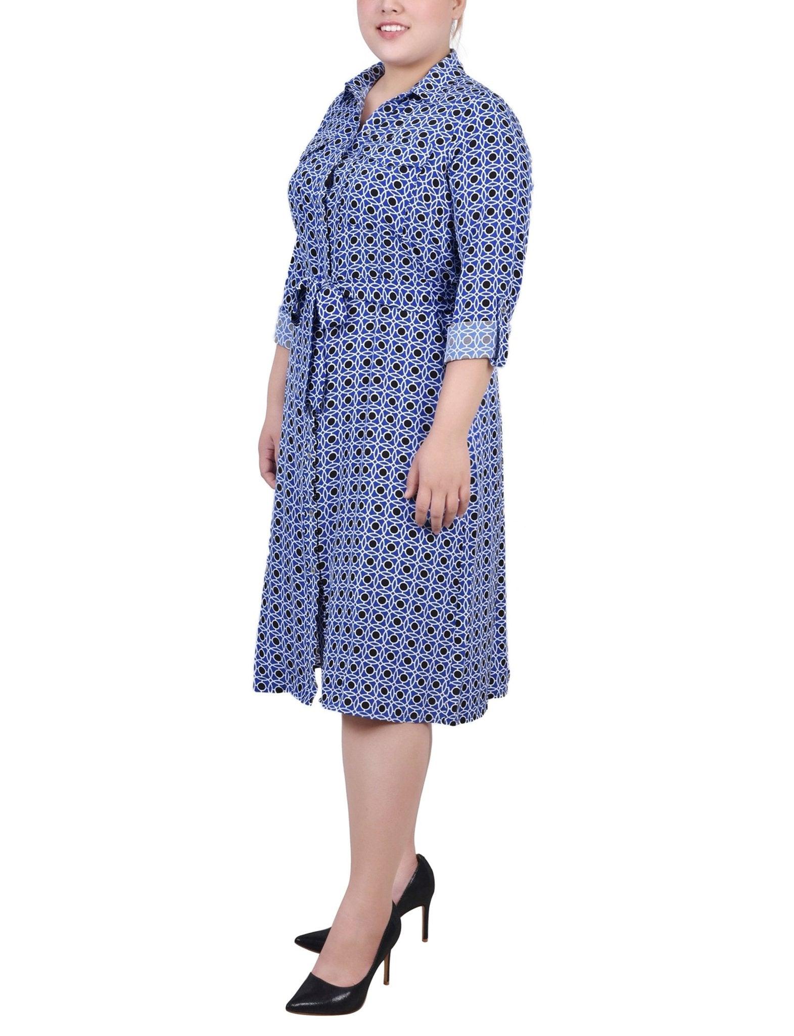 Surf The Web Alcalaric 3/4 Roll Tab Sleeve Belted Shirtdress - Plus Product Image