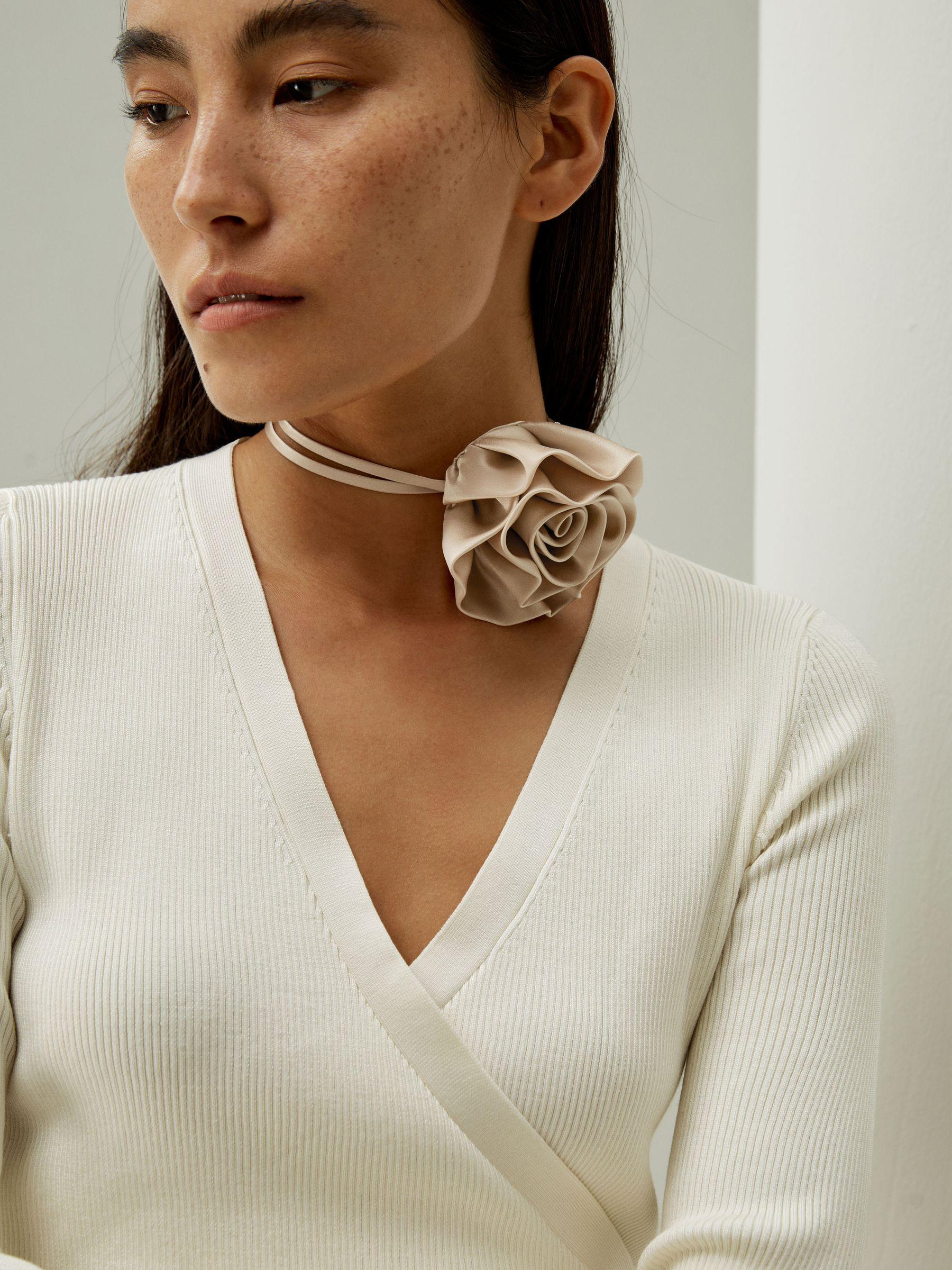 Champagne Rosette Silk Collar Necklace Product Image