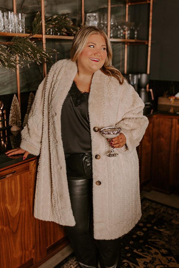 Warm Fuzzy Feeling Faux Fur Coat in Oatmeal Curves Product Image
