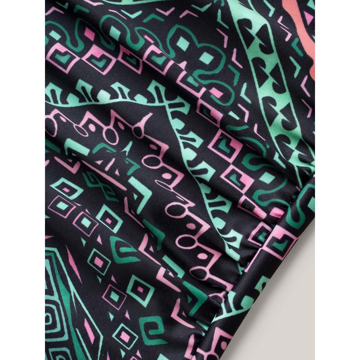 Plus Size Boho Print Webbed Ruched One-Piece Swimsuit Women's Swimwear Multicolor Resort Gathered Curve Bathing Suits High stretch One Pieces BloomChic 14-16/1X Product Image