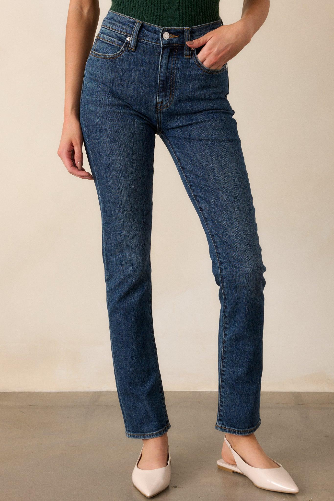 Cool Embrace Dark Wash Straight Leg Jeans Product Image