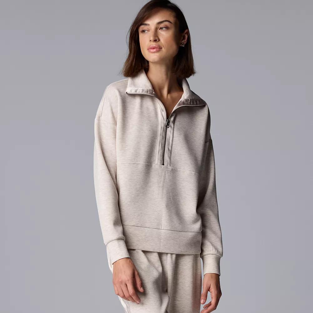 Women's Simply Vera Vera Wang Satin Trim Scuba Half-Zip Pullover, Size: XXL, Fossil Grey Product Image