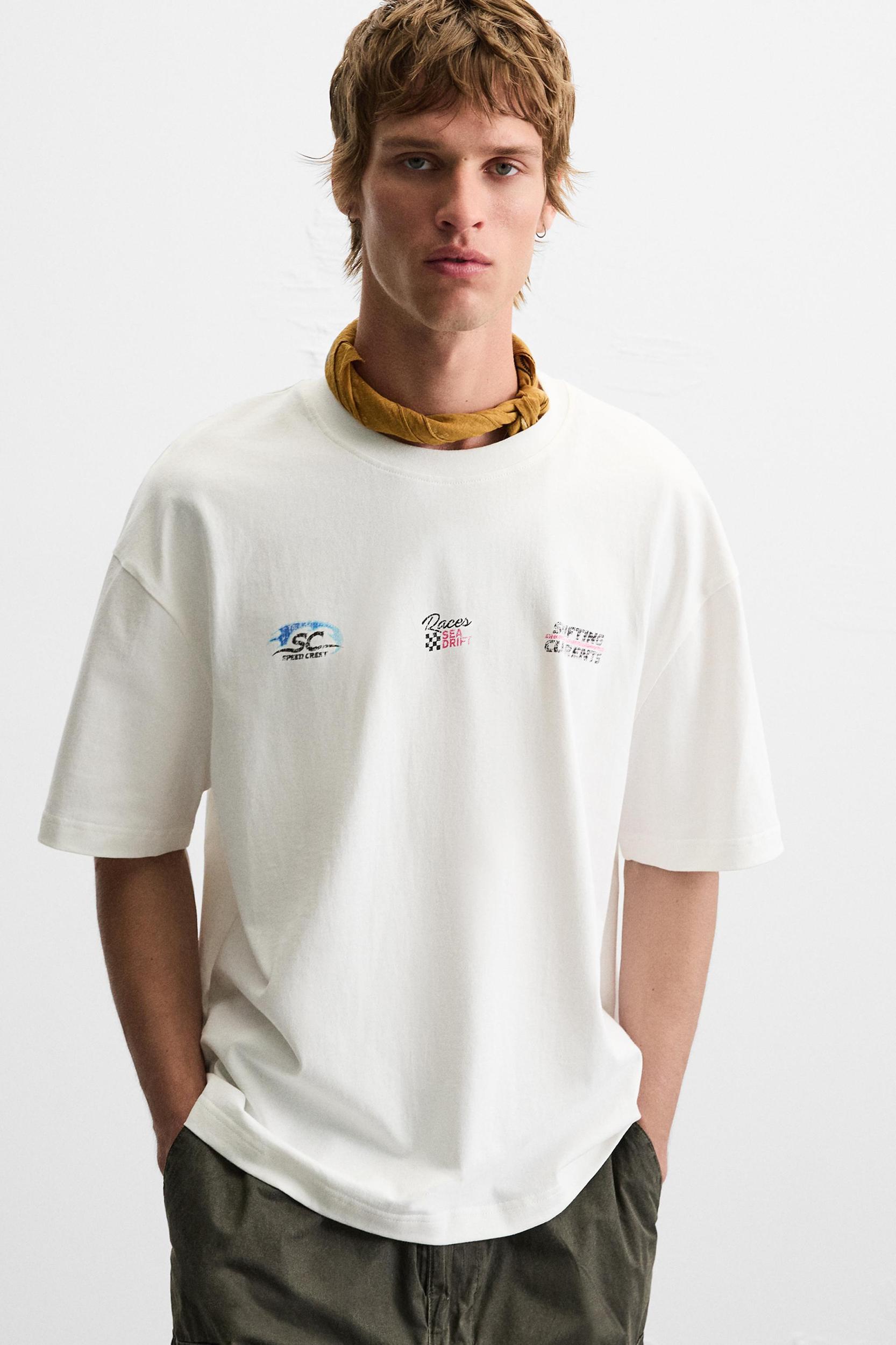 RACING WASHED PRINT T-SHIRT Product Image