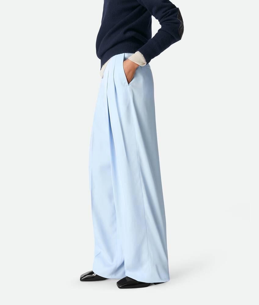 Women's Viscose And Silk Twill Straight Trousers in Sky blue Product Image