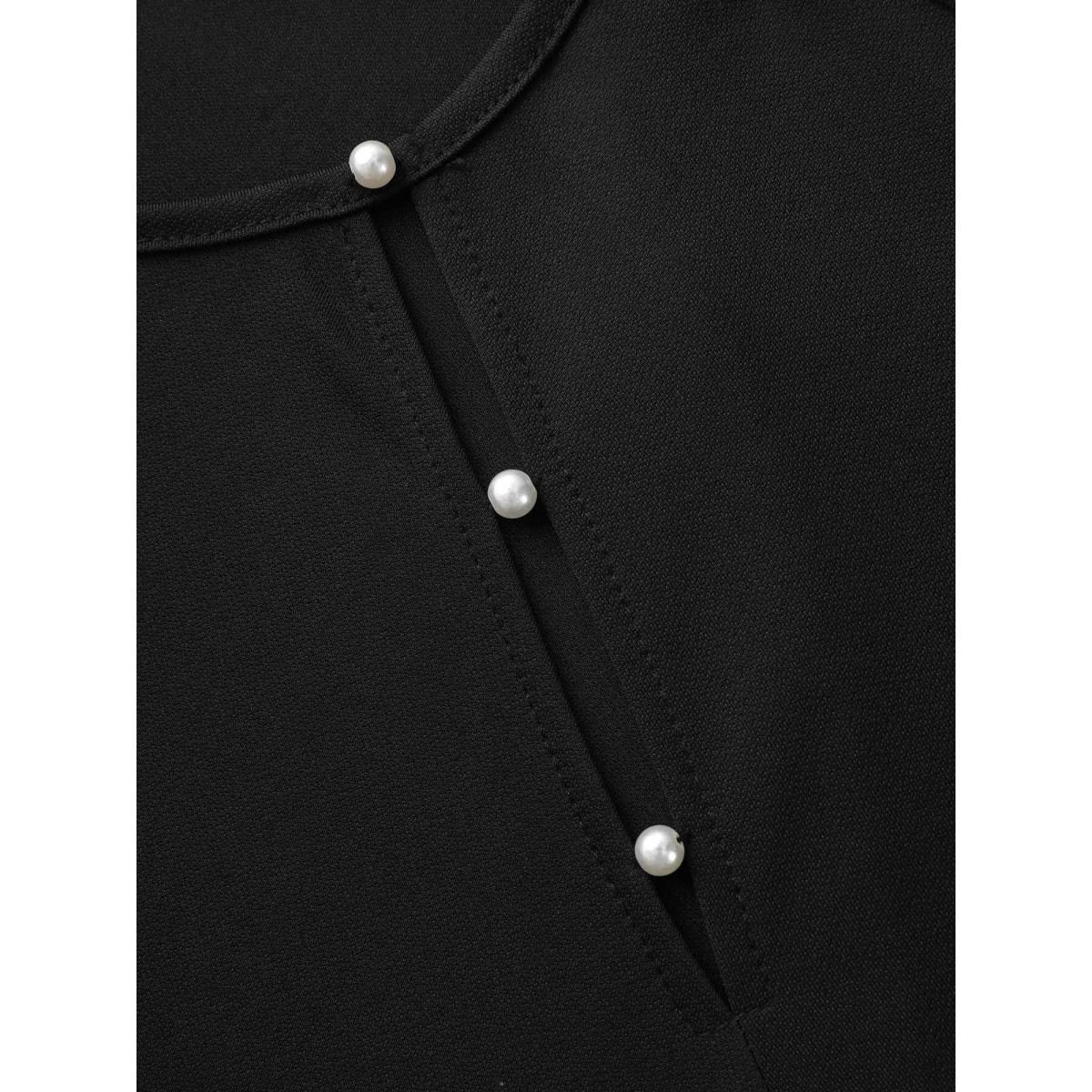 Plus Size Pearl Beaded Cut Out Raglan Sleeve Dress Black Women Elegant Beaded Round Neck Short sleeve Curvy BloomChic 18-20/2X Product Image