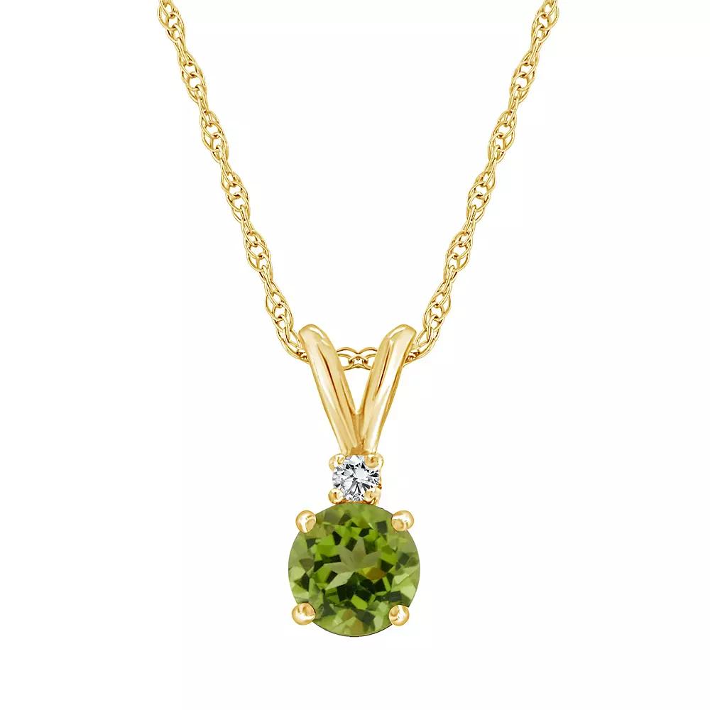 Celebration Gems 14K Yellow Gold 6mm Round Gemstone & Diamond Accent Pendant Necklace, Women's, Size: 18", Peridot Product Image