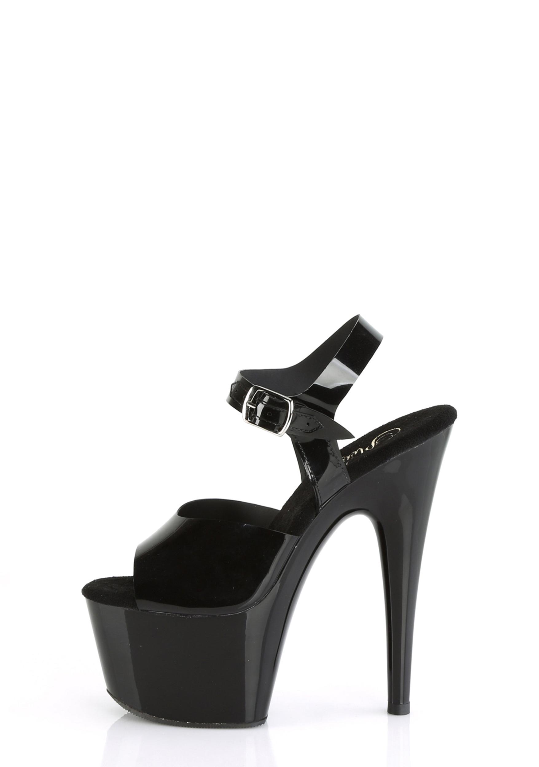 Pleaser Adore-708 Vinyl Platform Stiletto Heels - Black Product Image