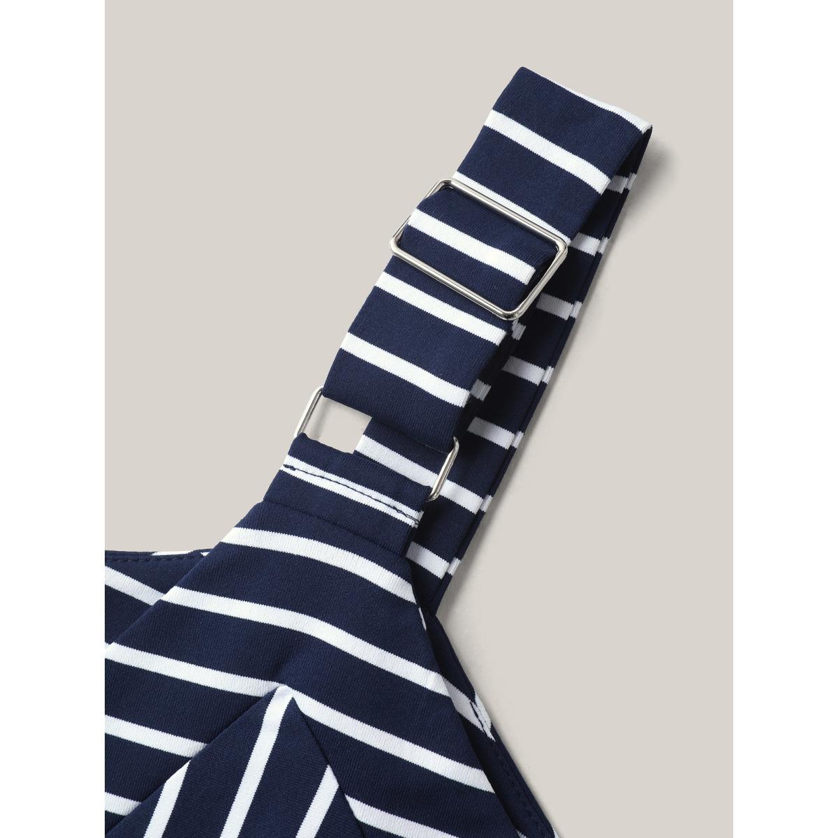 Plus Size Navy Stretchy Striped Print Wide-Leg Jumpsuit Women Sleeveless V-neck Everyday-Casual Loose Jumpsuits BloomChic 22-24/3X Product Image