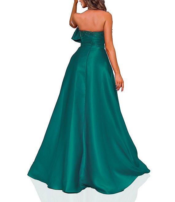 Terani Couture Strapless 3D Ruffle Front Shimmer Crepe Ballgown Product Image