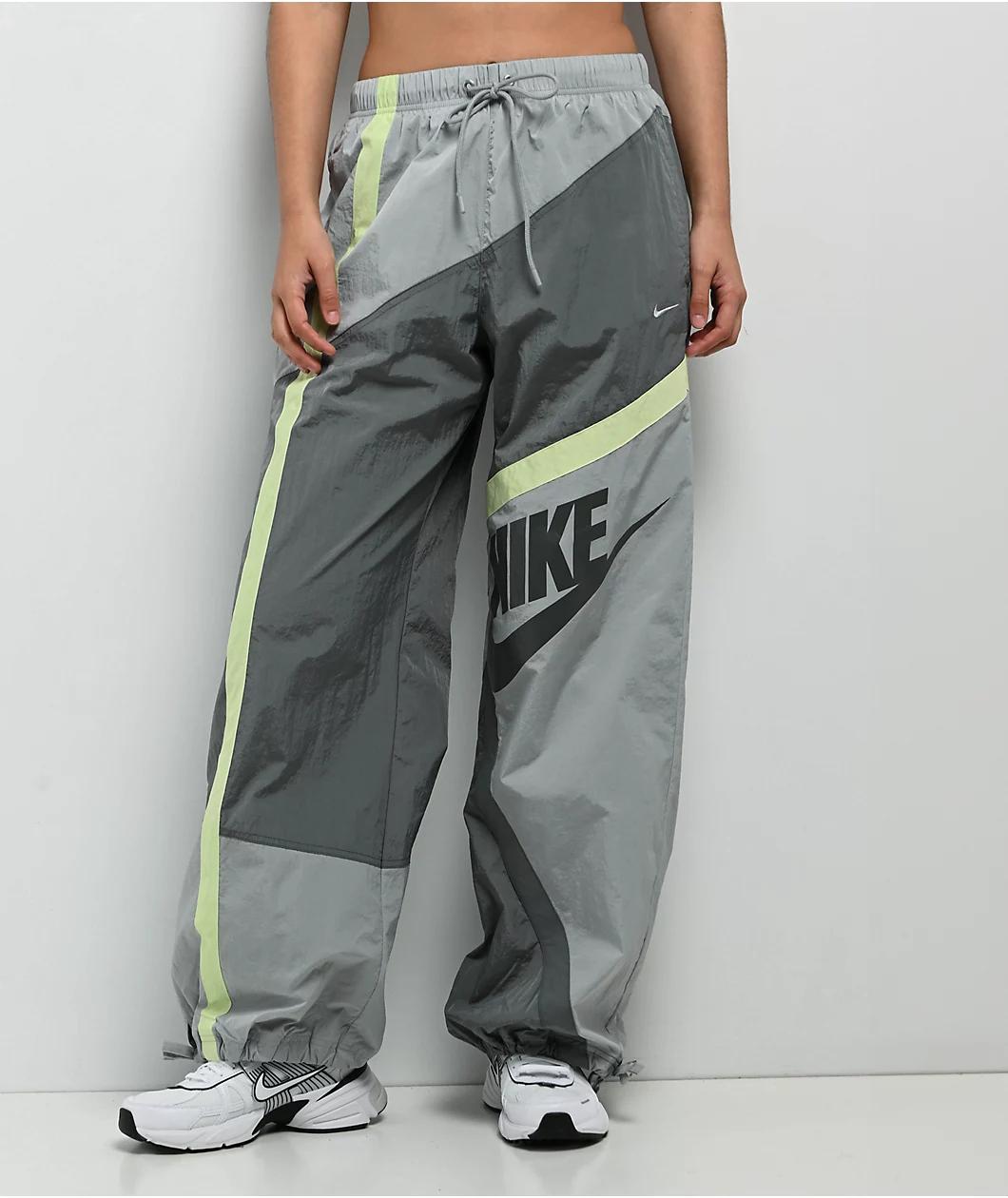 Nike Sportswear Woven Grey & Green Track Pants Product Image