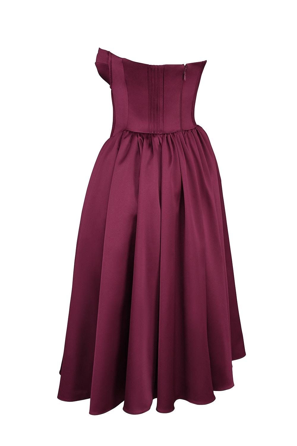Coco  burgundy satin tulle midi dress - sale Product Image